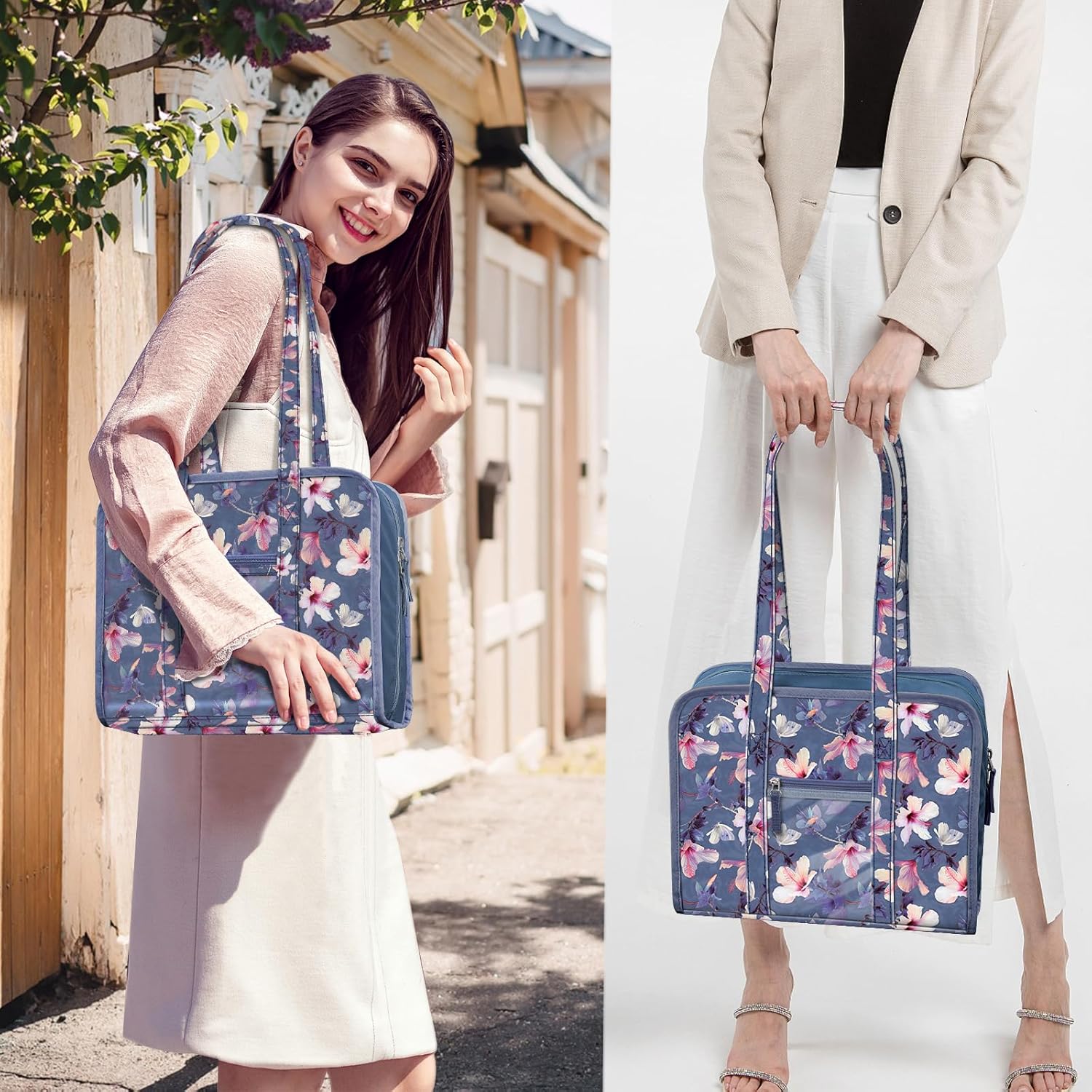 FINPAC Sewing and Craft Supplies Storage Tote, Large Capacity Travel Packing Organizer Bag with Clear Pockets and Handle for Knitting, Crochet, Art, Sewing Accessories