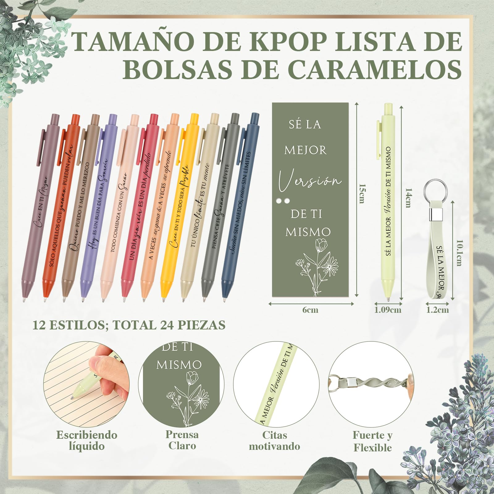 Tenare 24 Sets Bolígrafos Inspiradores Llaveros Marcadores de Libros Plumas Retráctiles con Frases Motivadoras Regalos Motivacionales para Compañeros de Trabajo Empleados Amigos Oficina, Tinta Negra