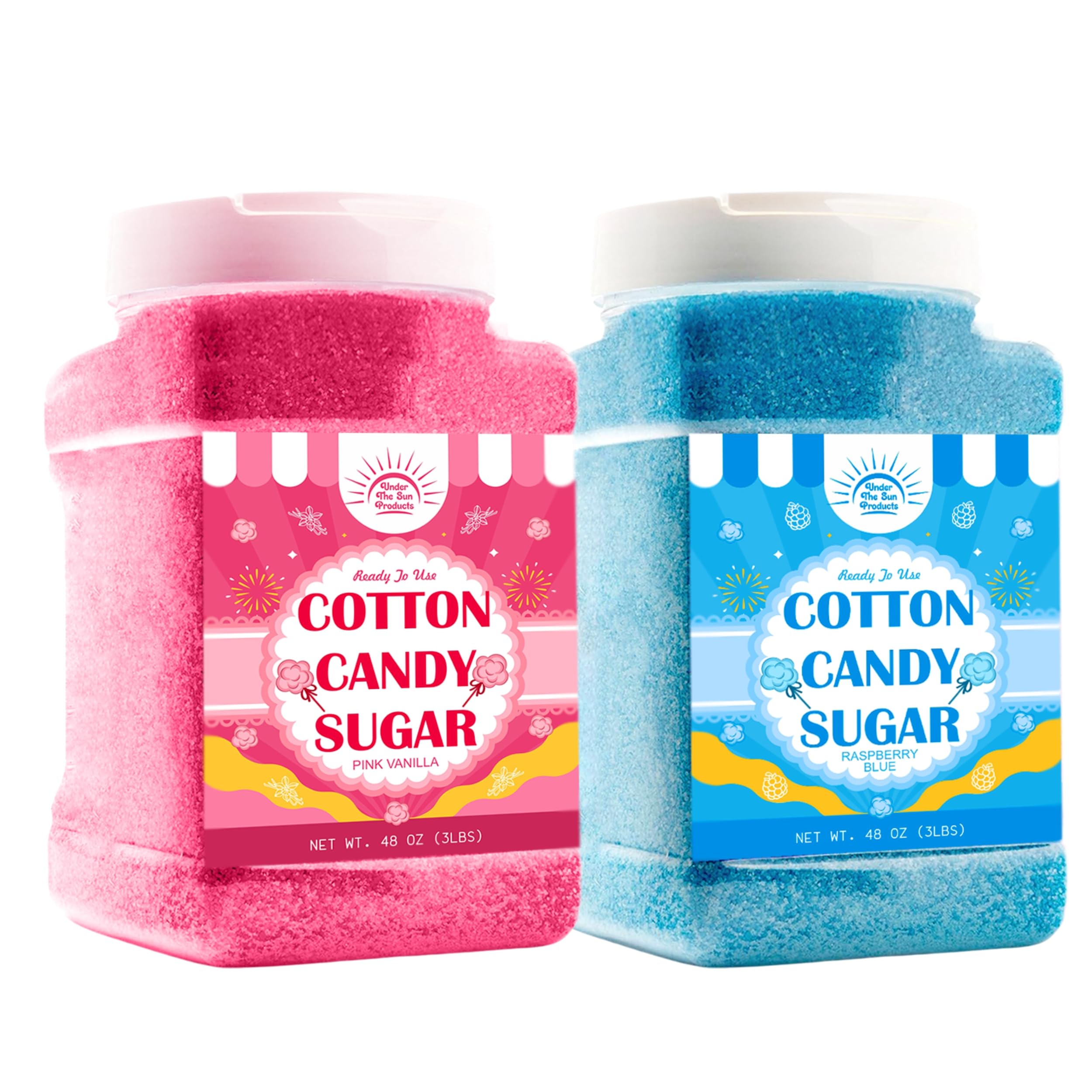 Amazon.com: Cotton Candy Floss Sugar Package of 2ct-(Pink Vanilla and Blue  Raspberry)-3lb Each Flavor- (2ct-3lb Jars) : Home & Kitchen