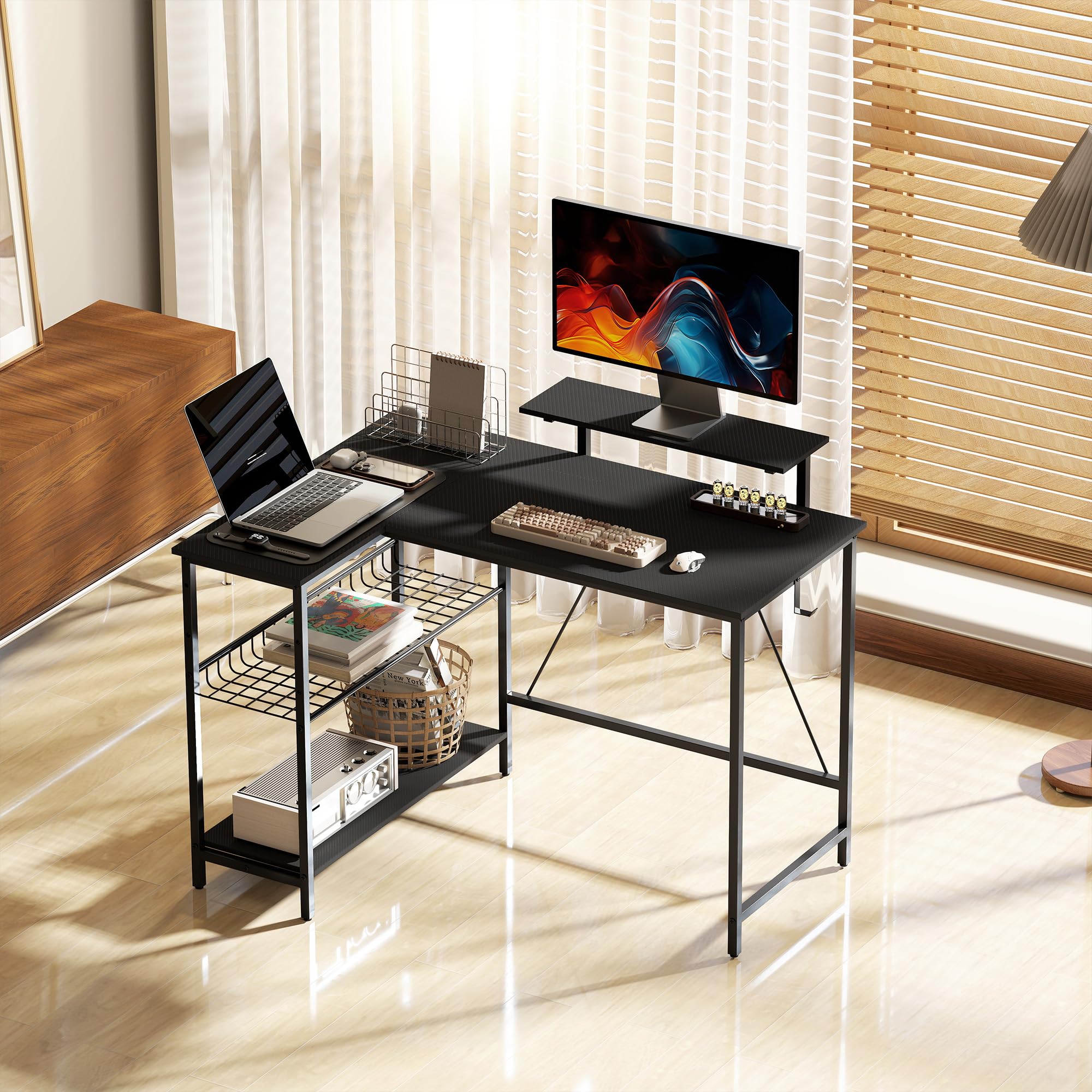 HOMCOM Bureau Gaming réversible 114,5 x 82 cm avec Support pour Écran Noir