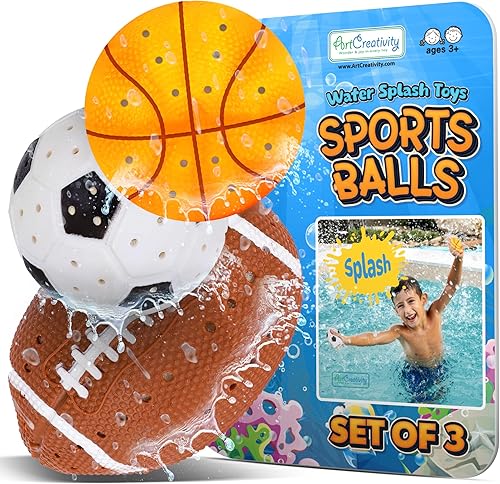 ArtCreativity Pelotas deportivas, juguetes para salpicaduras de agua, juego de 3, juguetes de baño esponjosos para niños, 3 diseños diferentes de