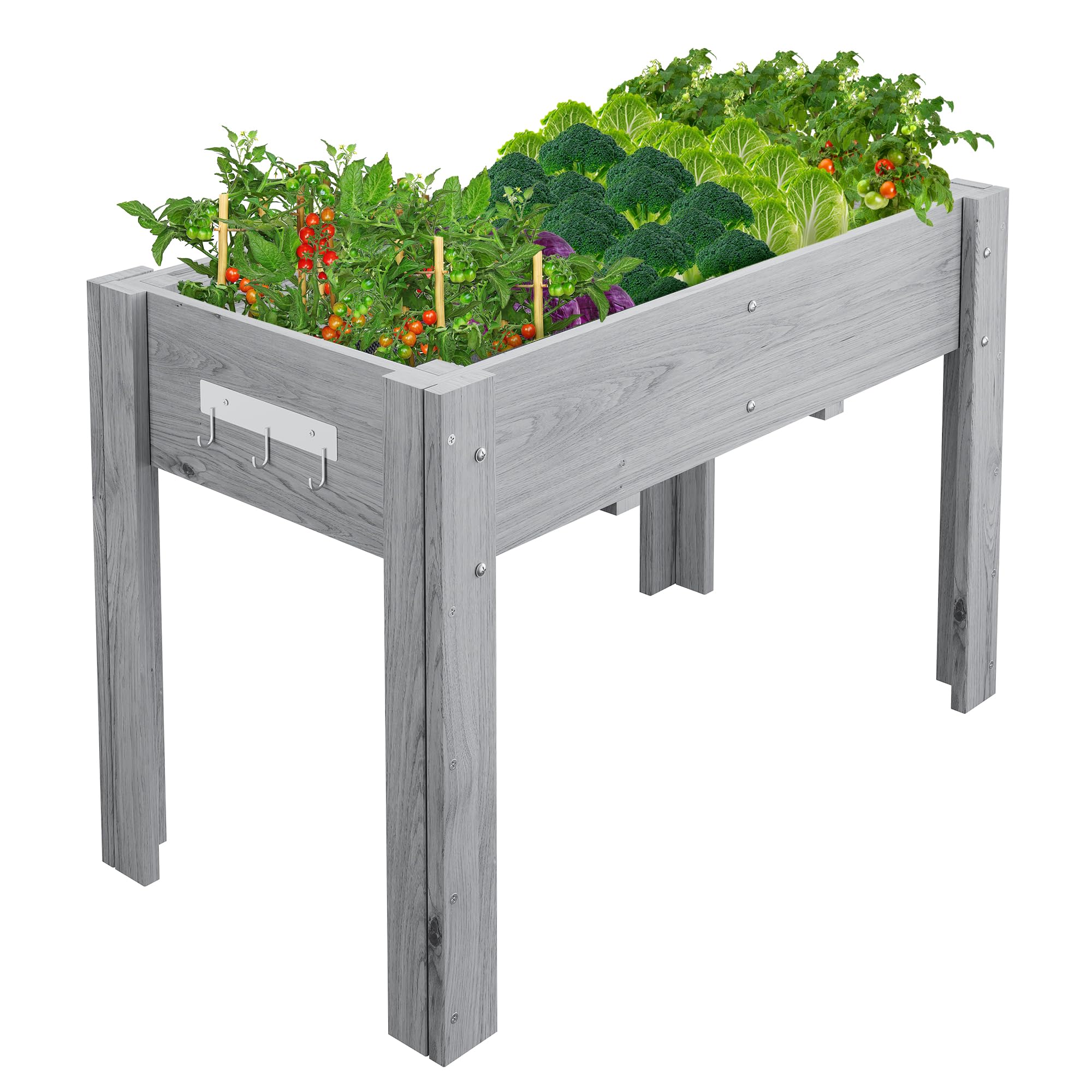 GarveeHome Elevated Raised Garden Bed Wooden Planter Box with Legs & Hooks