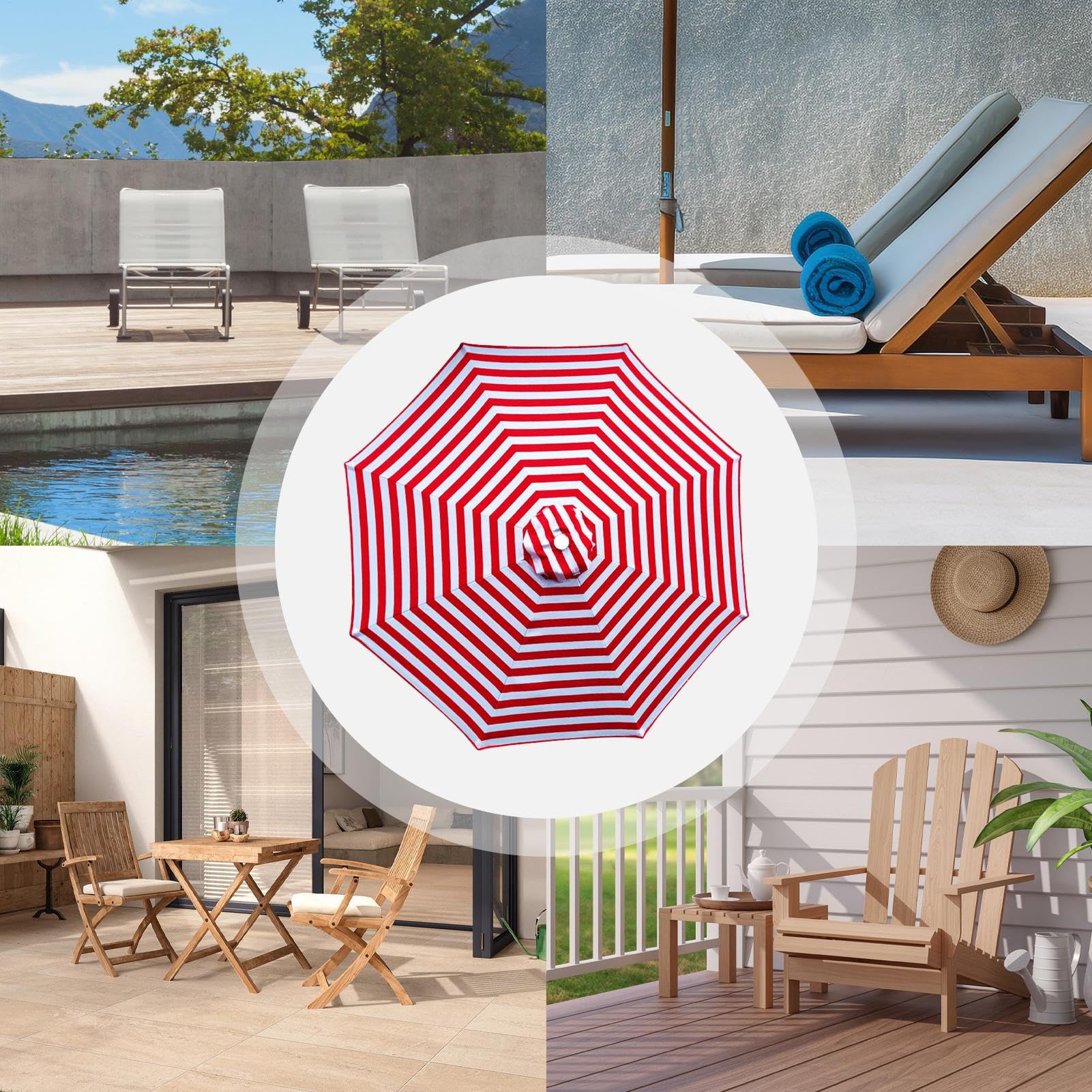 Parapluie de rechange pour patio - Auvent de rechange - Résistant aux UV pour le marché extérieur - Haut en polyester durable de 9 m à 8 nervures - Idéal pour le jardin, la terrasse, l'arrière-cour