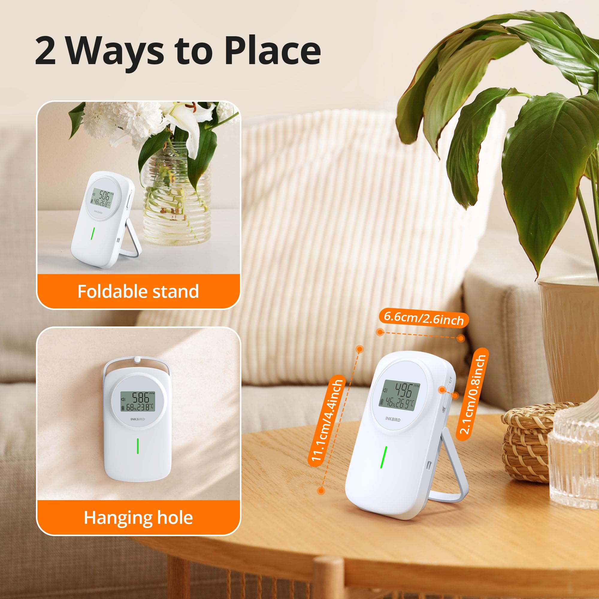 Inkbird IAM-O2 Détecteur de CO2 Température Humidité pour Maison Bureau | Moniteur Qualité Air Intérieur, Alarme Intelligente, Fonction Mémoire
