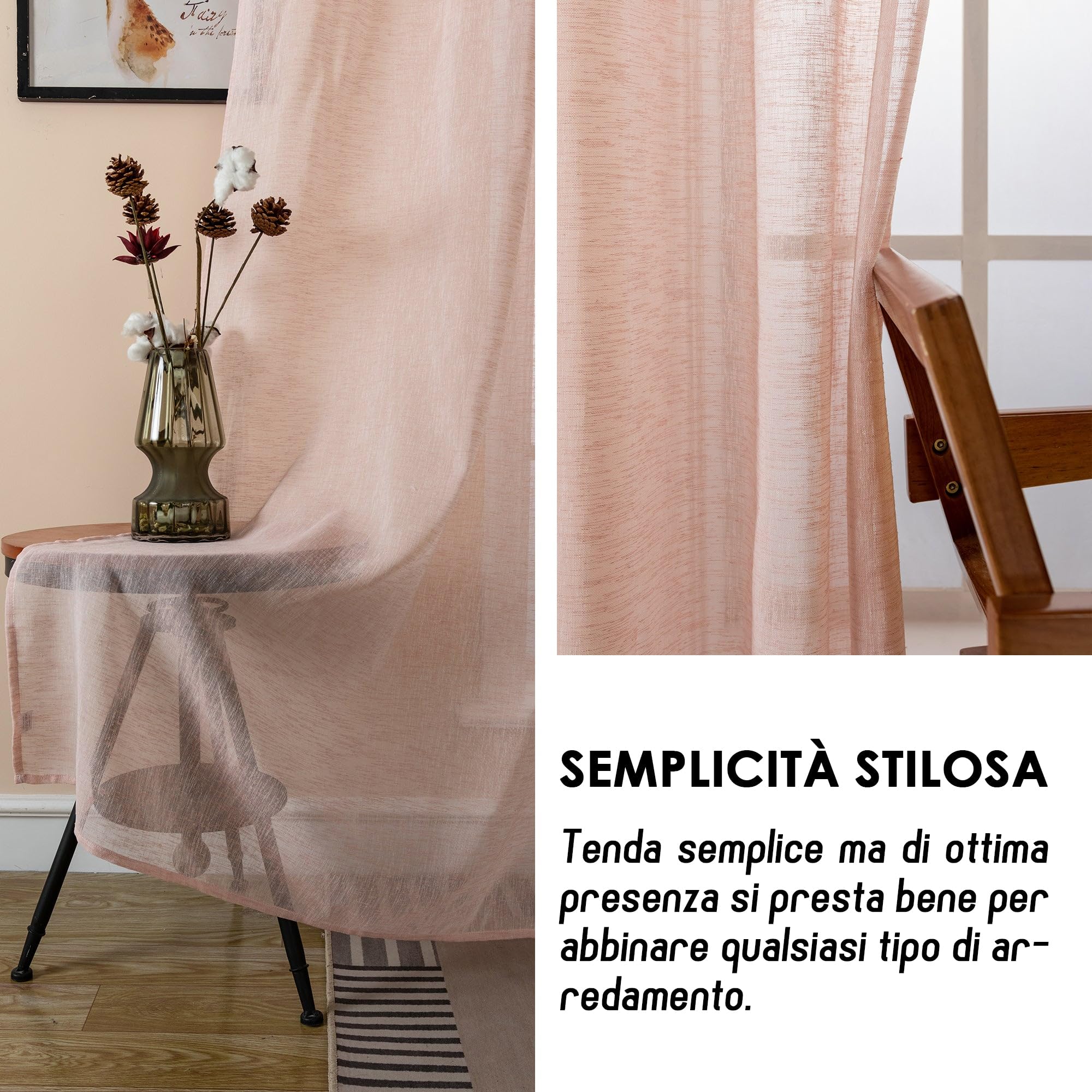 GIRASOLE HOME Coppia Tende Itaca Filtranti in Simil Lino 2 Pannelli con Tasca e Passanti Nascosti (Rosso Pastello, 70x150cm)
