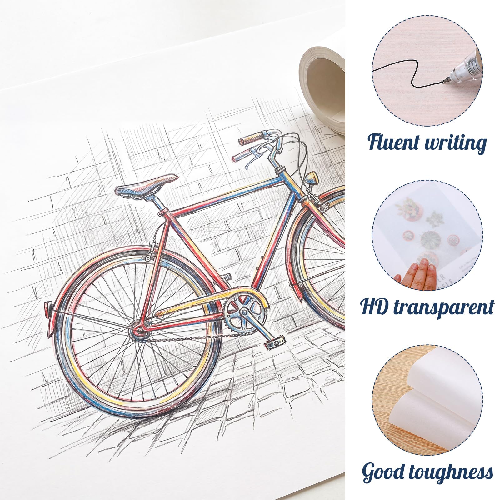 Rollo de papel de calco de 36 pulgadas x 75 yardas, papel de calco translúcido blanco para costura, dibujo, bocetos, envoltura de regalos