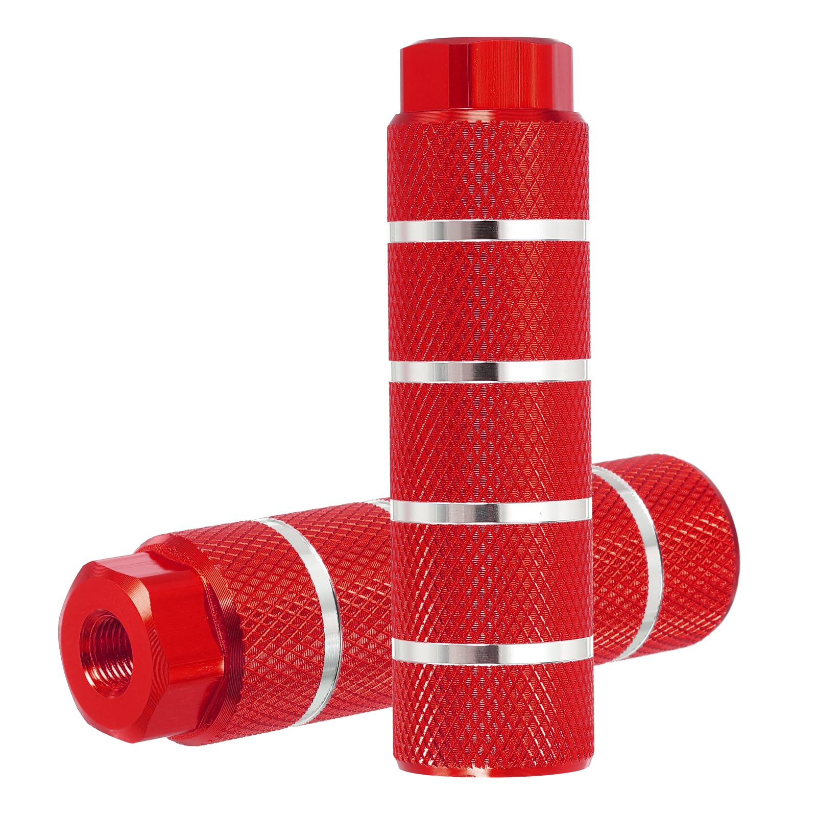PATIKIL Aluminum Alloy Stripe Bike Pegs Fit 3/8 inch Axles, 2 Pack Anti-Skid lead Foot Bicycle Pegs Back Seat Stands for BMX Mountain Bike Cycling Rear Stunt Pegs, Red