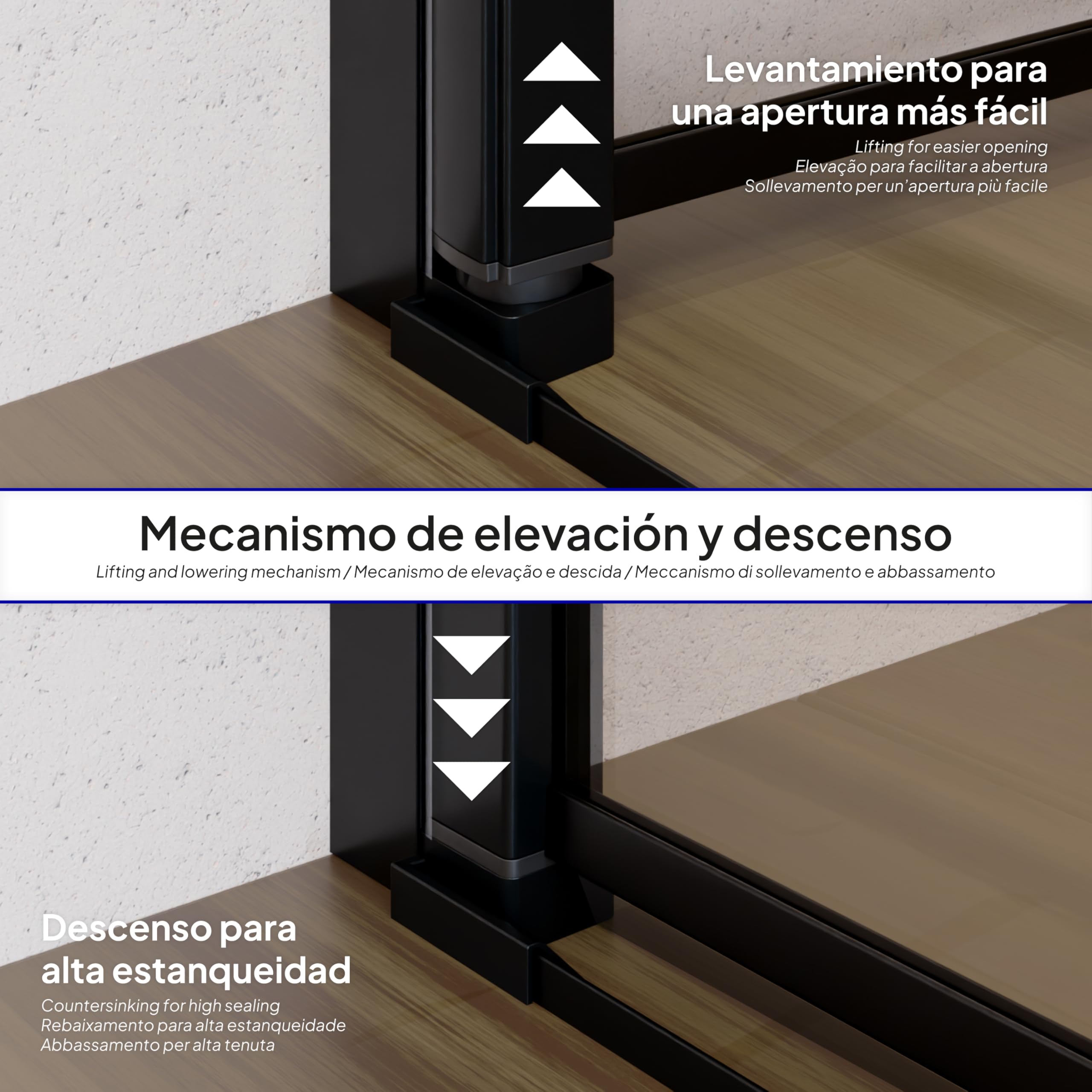 Mampara de ducha 94x190 cm rango de ajuste de 94-97 cm, altura: 190 cm, vidrio de seguridad ESG con nano transparente de 6 mm con perfiles de aluminio negro - BC