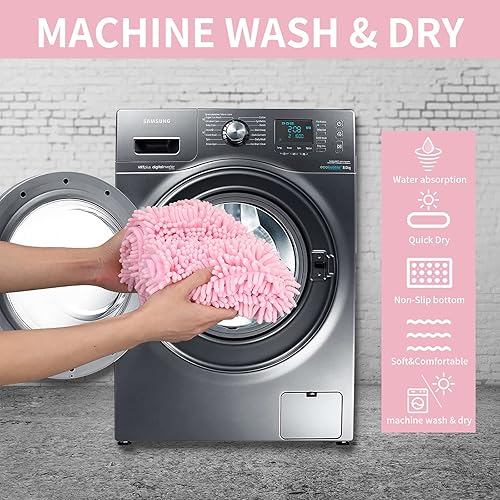 Miniatura 5 de Alfombras rosadas para el baño, felpilla antideslizante, extra suave y absorbente, alfombra para ducha, lavable a máquina, de secado rápido (rosa,