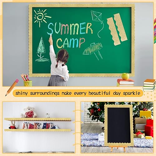 Miniatura 6 de Containlol Bordes de tablón de anuncios de 118 pies, 120 hojas con purpurina, decoración de aula, bordes festoneados para otoño, invierno,