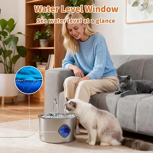 Miniatura 4 de Fuente de agua para gatos de acero inoxidable: fuente para gatos de 108 oz/3.2 L para beber - Fuentes de agua para mascotas para gatos en interiores