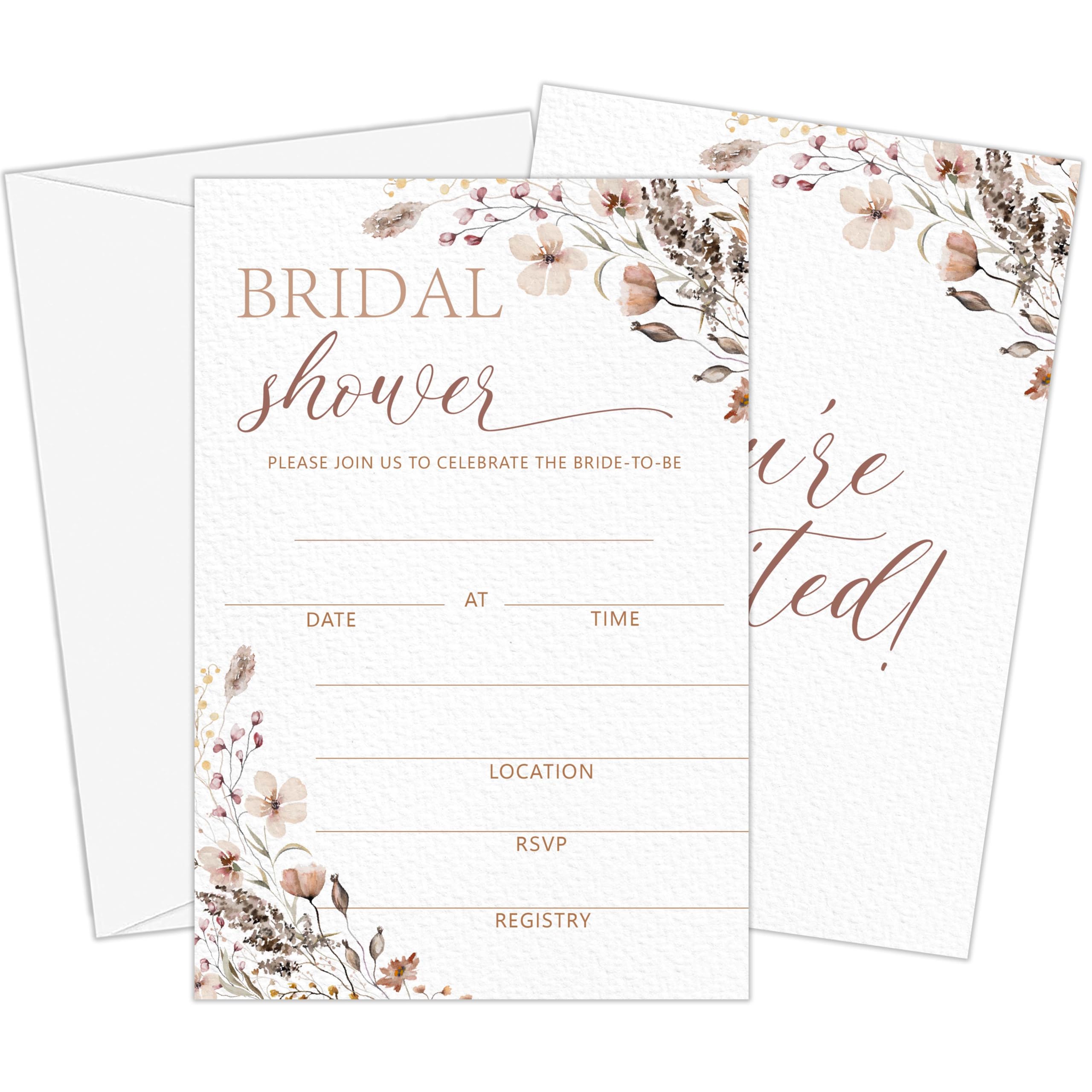 GOLRMC Wildflowers Bridal Shower Invitations, 4x6 Set of 25 Wildflowers Boho Floral Bridal Shower Invitations with Envelopes-A07
