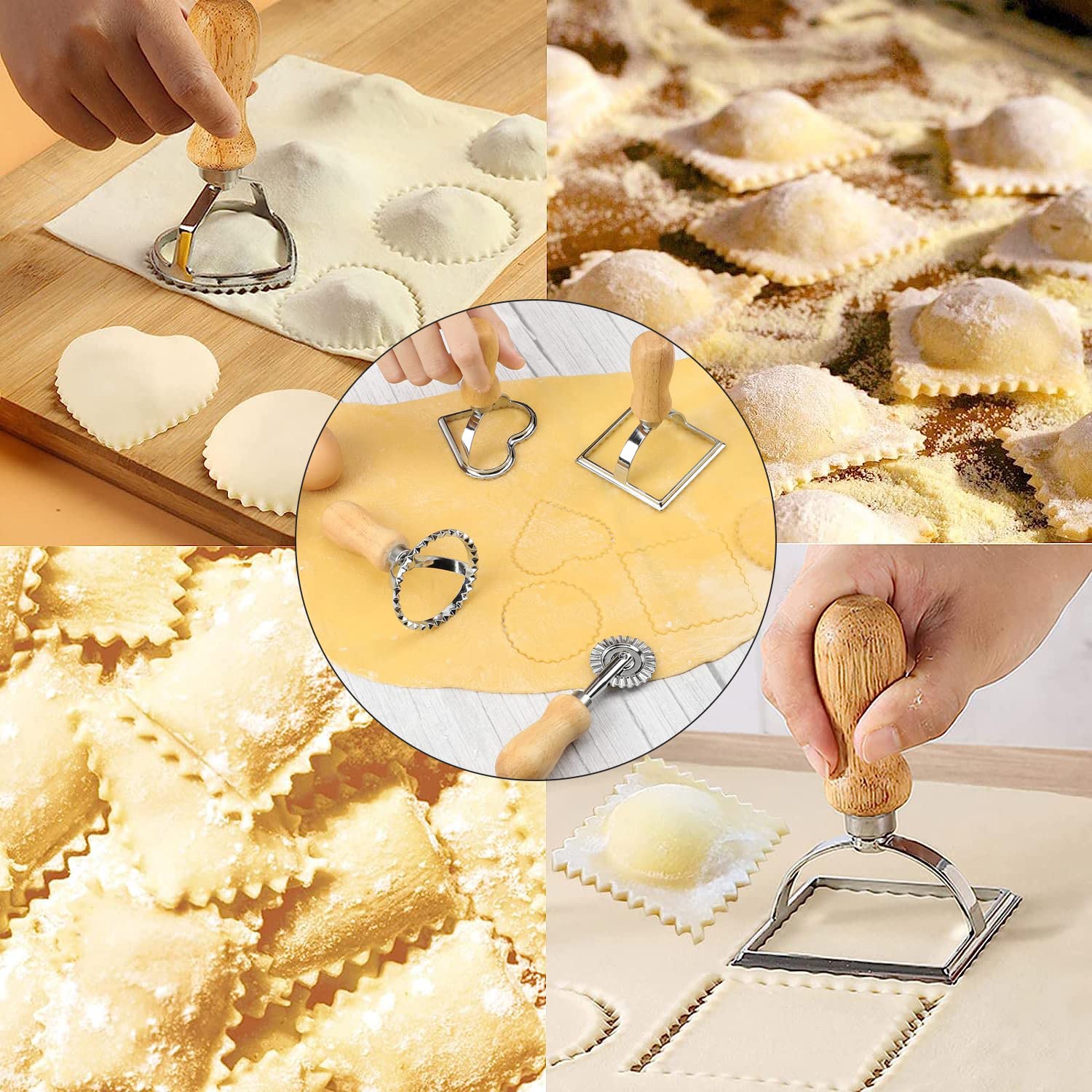 Ravioli-Stempelset – 4-teilig Mit Holzgriff Für Selbstgemachte Pasta
