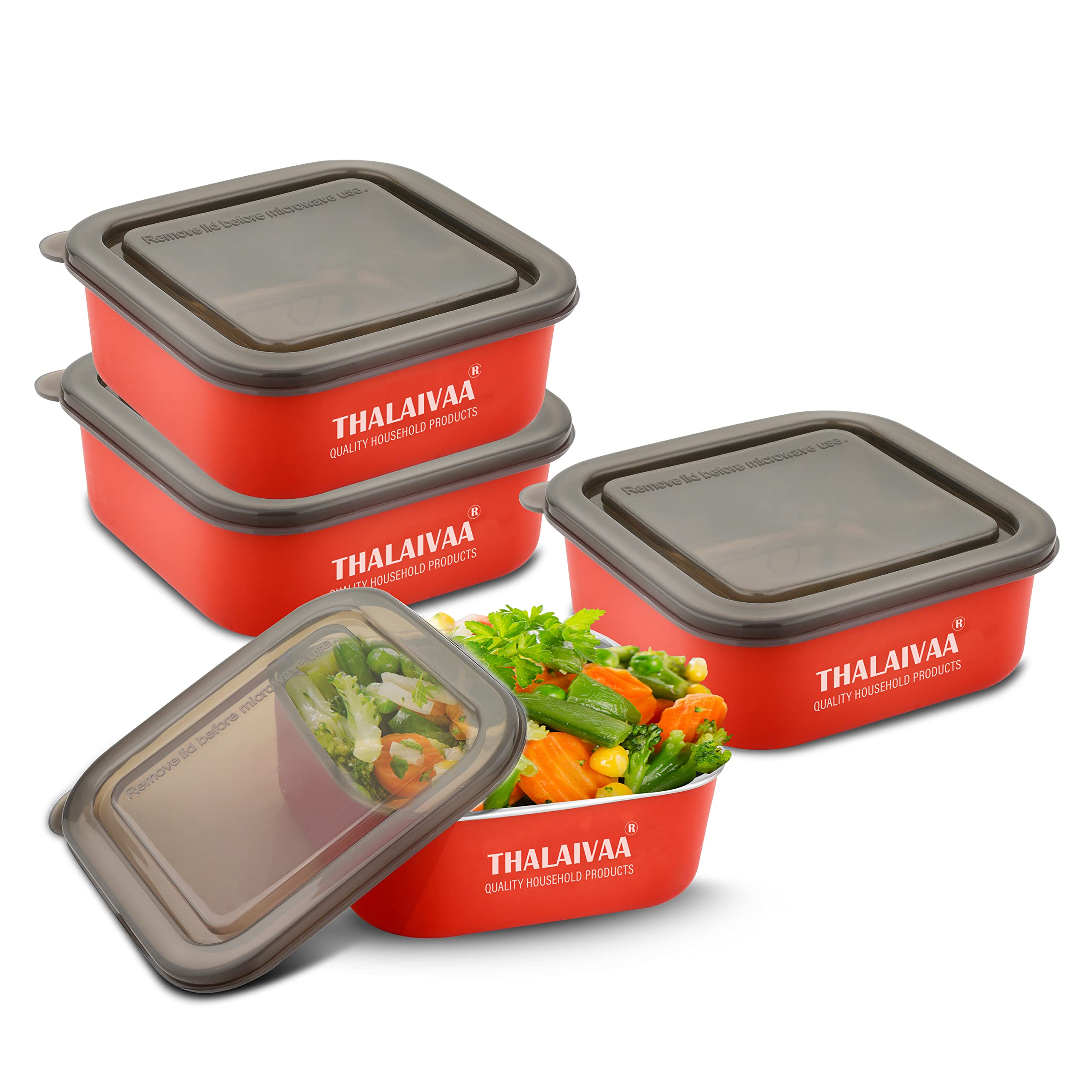 THALAIVAA Stainless Steel Microwave Safe Lunch Containers with Lids- Pack of 4 Pcs, 600 ML - Highly Durable & Unbreakable - Airtight & Leak Proof Containers - Steel Lunch Box Containers for Office