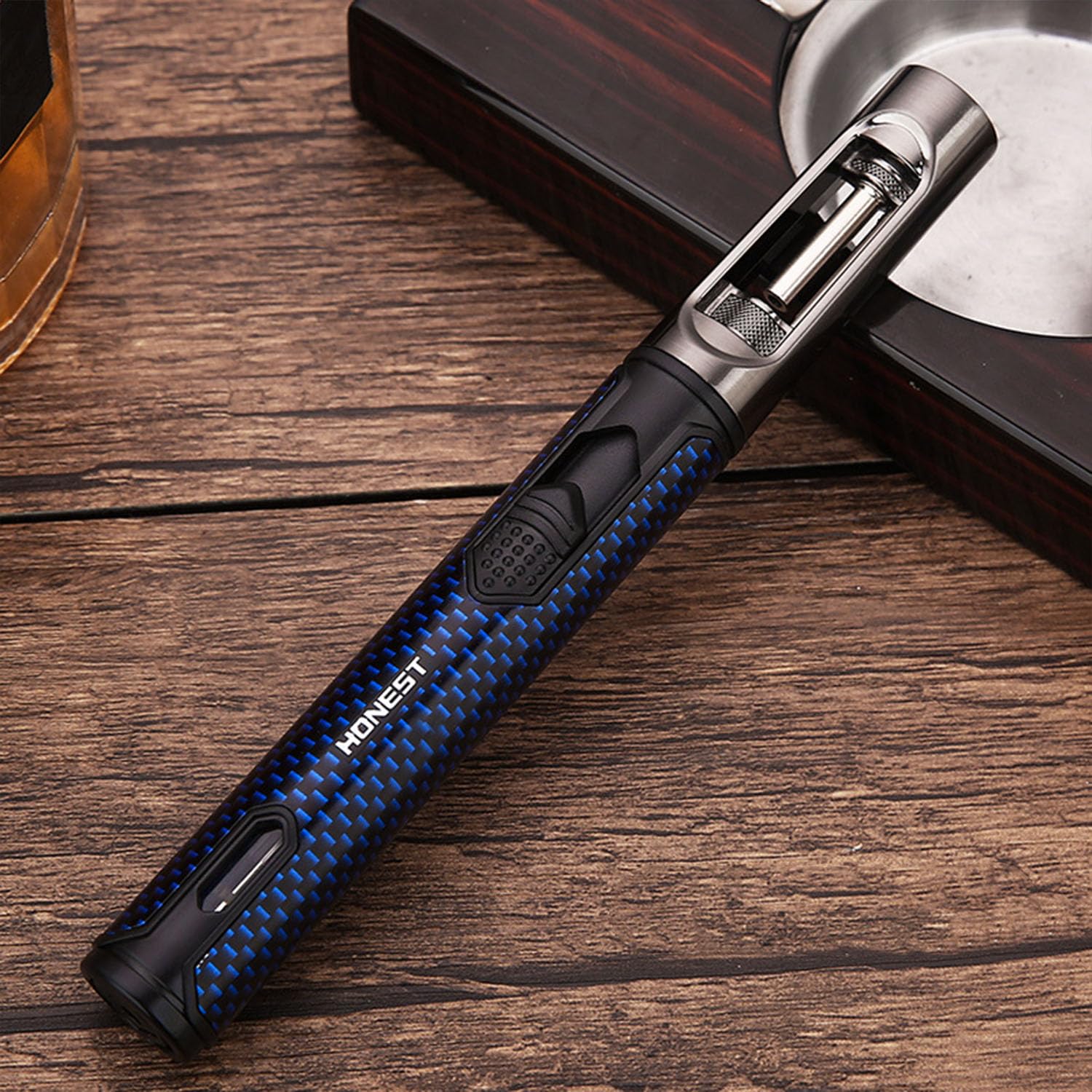 Encendedor Cigarro Ventana Visible Jet Flame Butano Recargable Antorcha Larga para Estufa Parrilla Barbacoa Vela Fuegos Artificiales Camping (Gas No Incluido),Blue