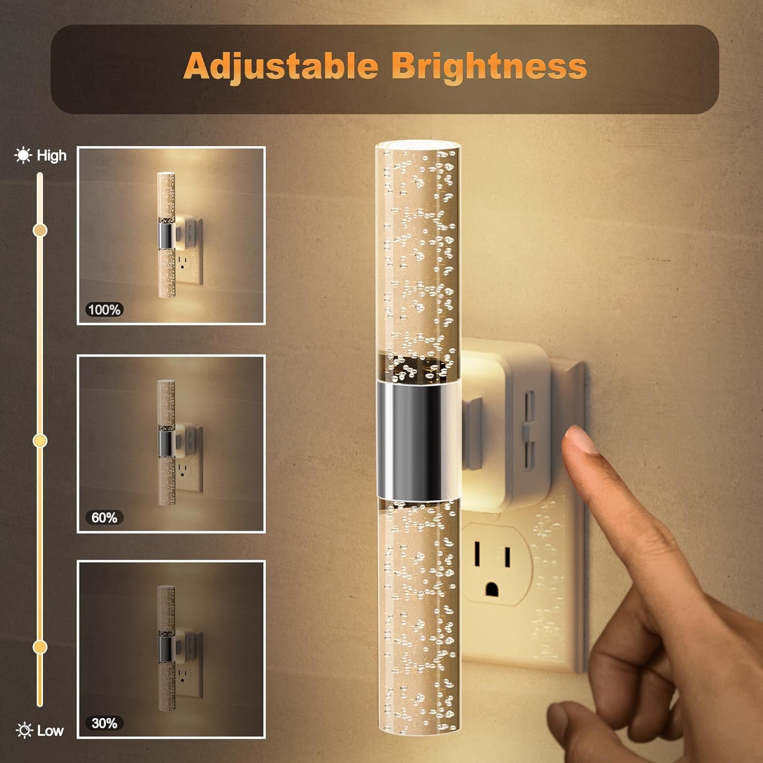 JandCase Night Lights Plug into Wall, 180° Rotating 2 Pack 3000K Soft Light LED NightLights, 0-100LM Adjustable Brightness, Plug in Night Light with Auto Light Sensor,for Bathroom,Hallway,Bedroom