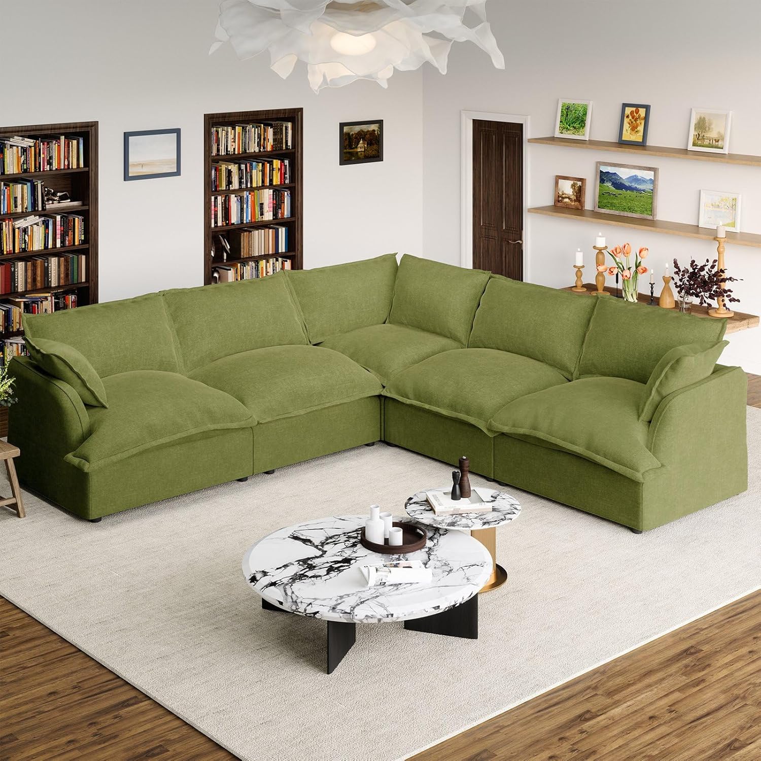 Cloud Sectional Couch with L Shape Chaise,Convertible Modular Couches,Down Fill Sectional Sofa with Detachable Cushion Covers,4 Seater Corner Sofas for Living Room,Grey