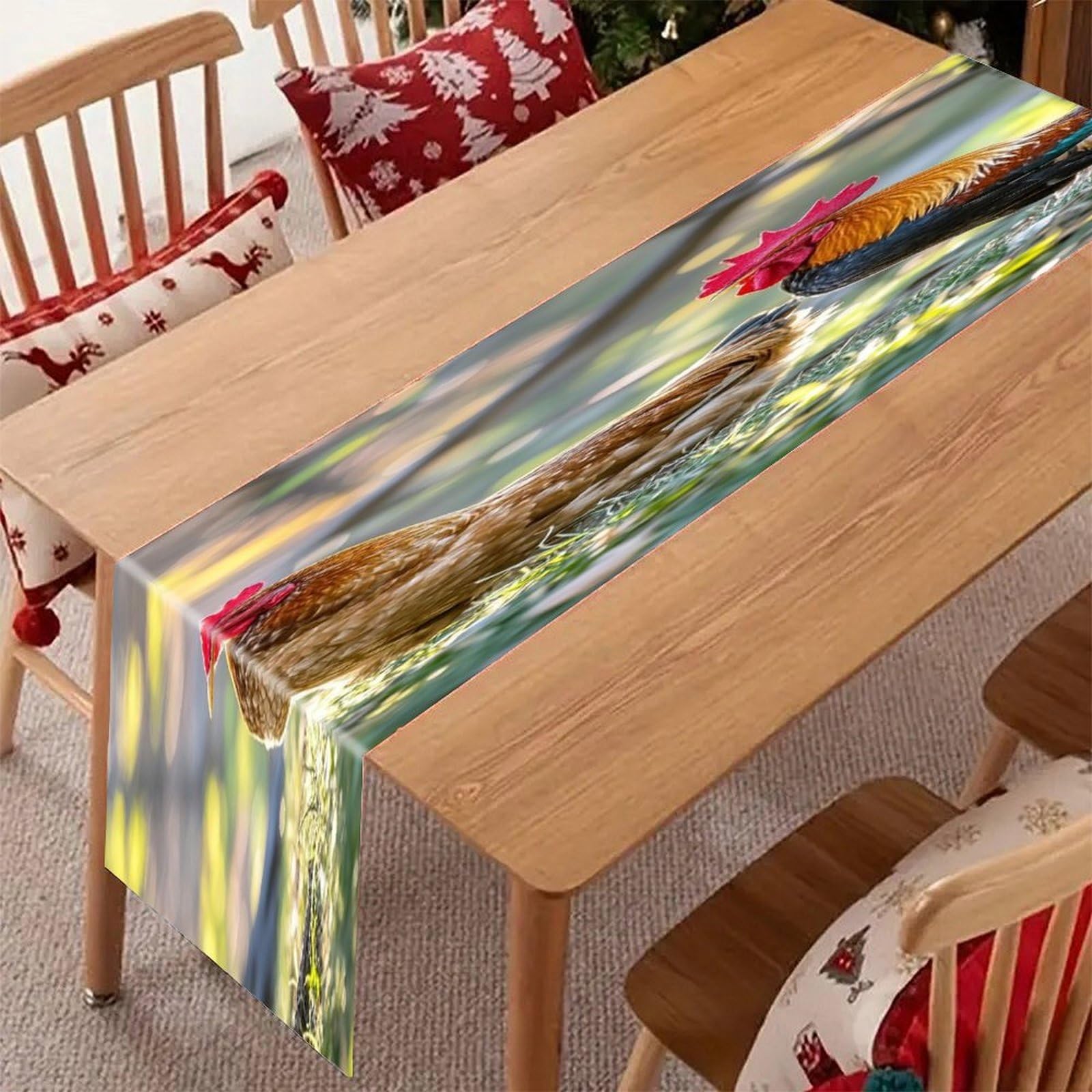 Beautiful Rooster Hen Table Runner Modern Art Farmhouse Linen Table Runner Dresser Scarf Seasonal Kitchen Dining Table Decoration Dresser Scarves for Home Party Decor 13x70 Inch