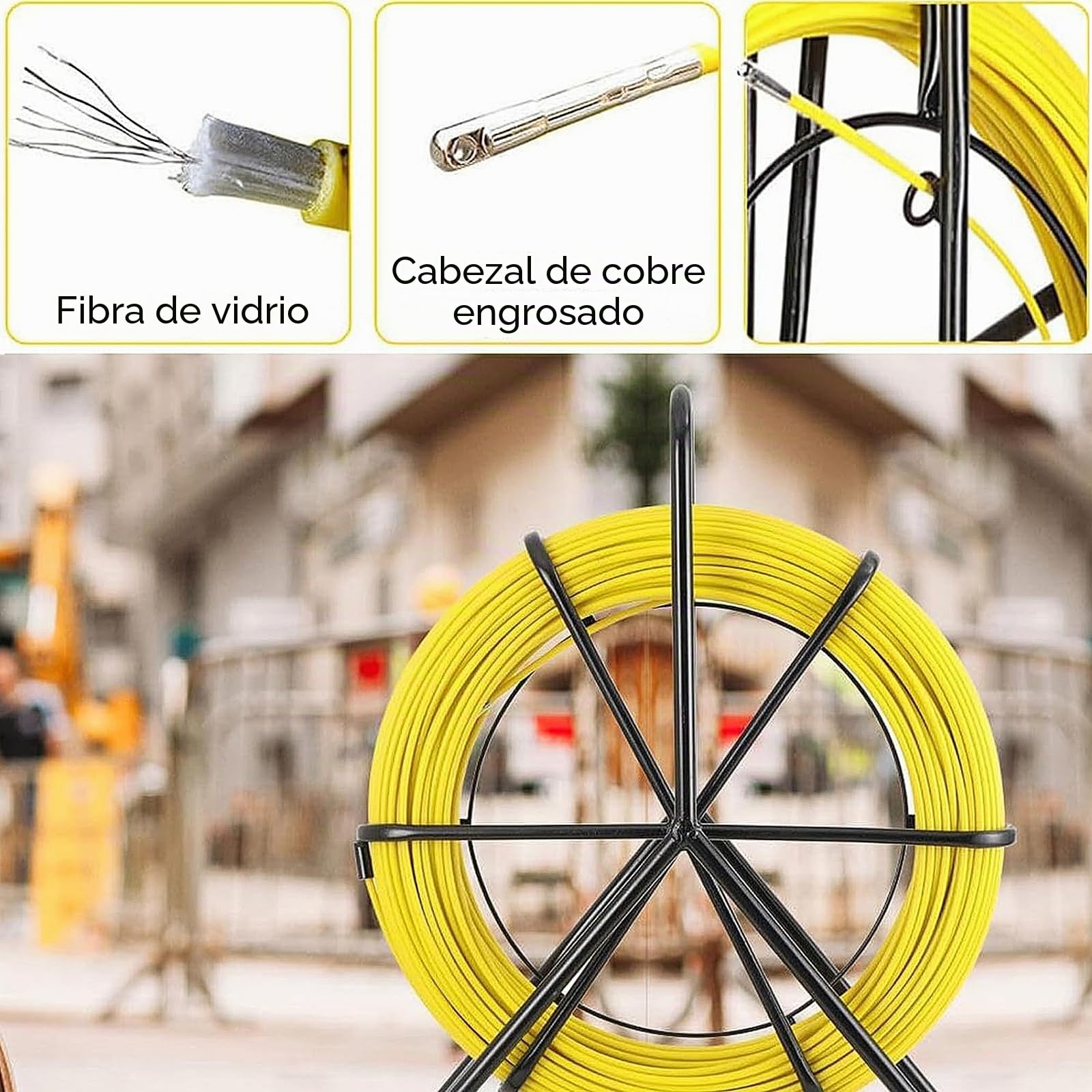 6mmx100M Cinta de Fibra de Vidrio, Herramienta de Instalación de Cable Eléctrico de Fibra de Vidrio, Enhebrador de Cable de Tubería de Electricista