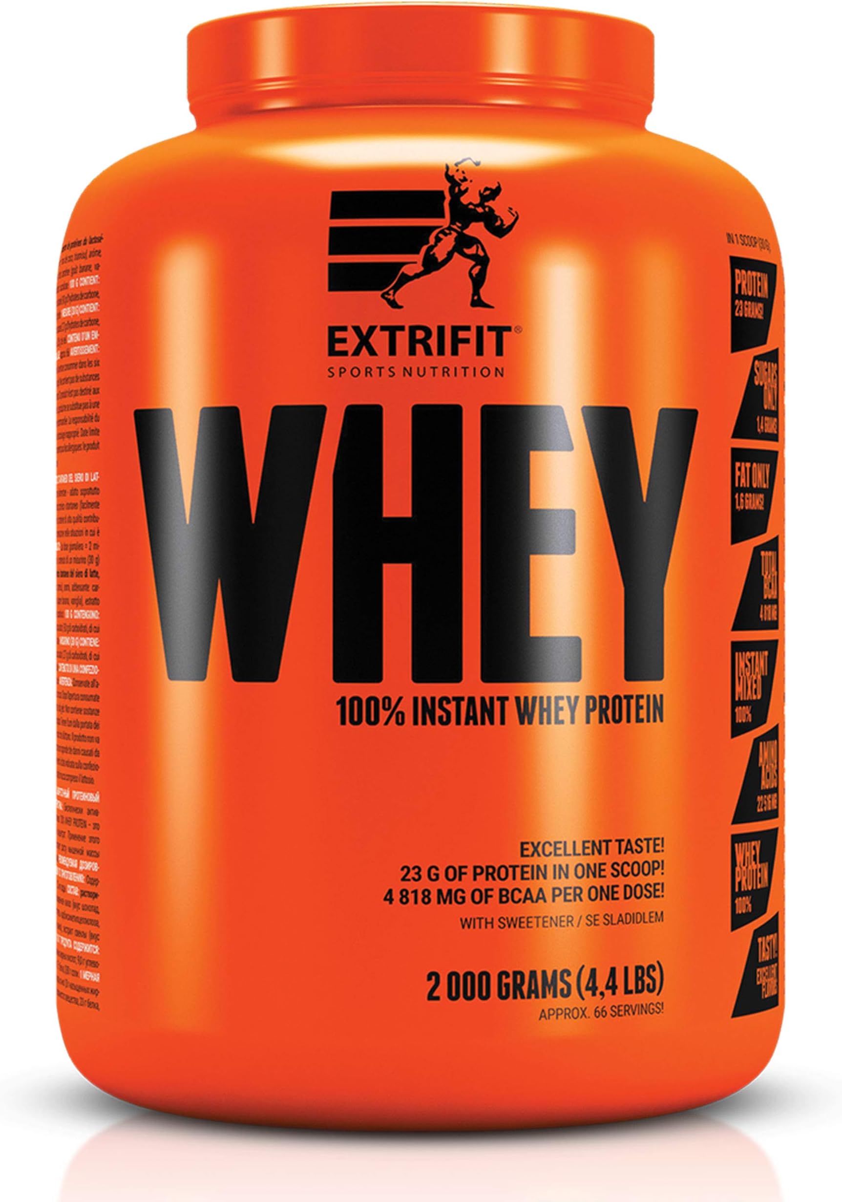 Extrifit 100% Instant Whey Protein Powder 2000 g 4.4 lbs Muscle Building Amino Acids Without Sugar (Chocolate)