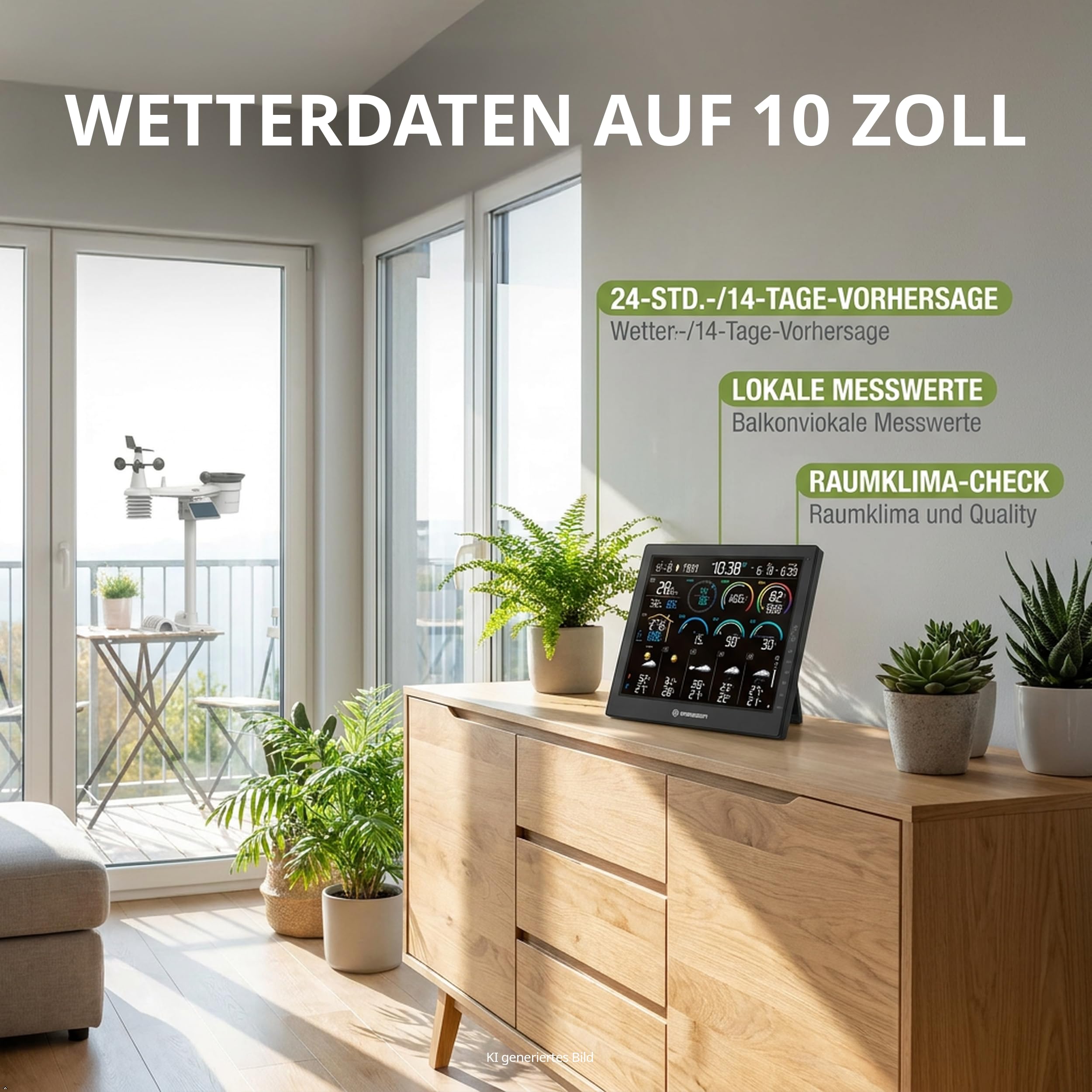 Bresser 4CAST Profi WLAN Wetterstation Funk mit 8 in 1 Außensensor | Innentemperatur und Außentemperatur, Luftfeuchtigkeit, Regenmesser, Windmesser, 14 Tage Wettervorhersage, App, WBGT