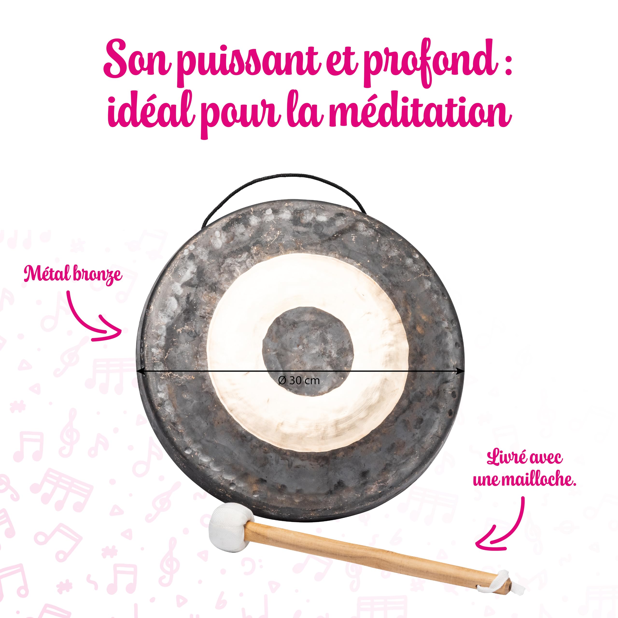 Fuzeau - Gong Lunaire en Bronze - Sons Graves et Profonds - Relaxation et Méditation - Bien-Être Sonore - Instrument de Musique - Adapté à l'Apprentissage Enfants Dès 8 ans - Ref. 9548