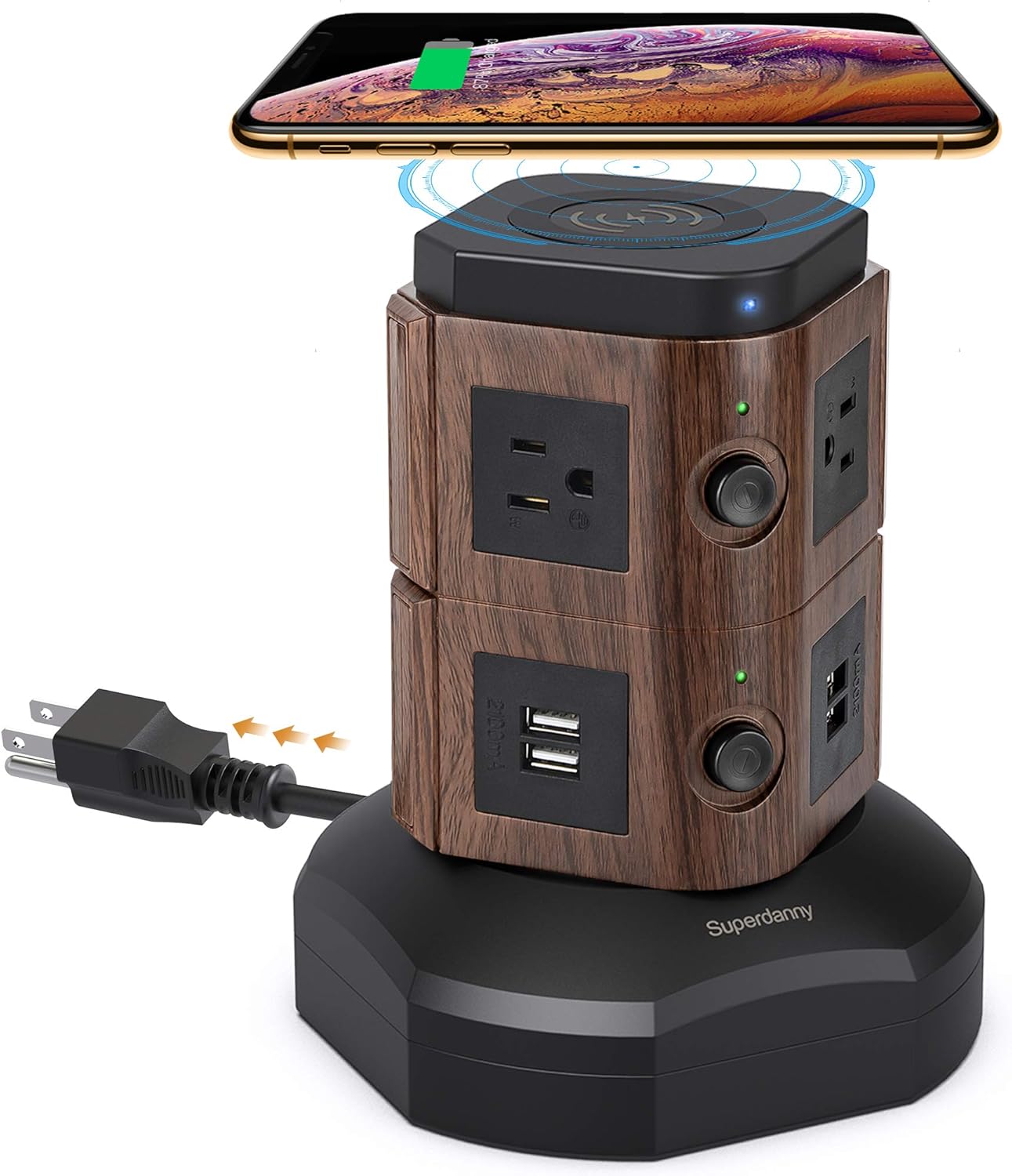 SUPERDANNY Power Strip Tower with 10W Wireless Charger