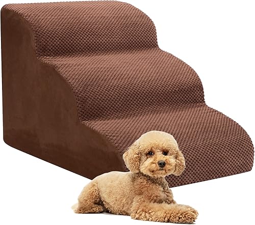 Escaleras para perros pequeños, rampa de espuma de alta densidad de 3 niveles, escalones extra anchos antideslizantes para camas altas o sofá,