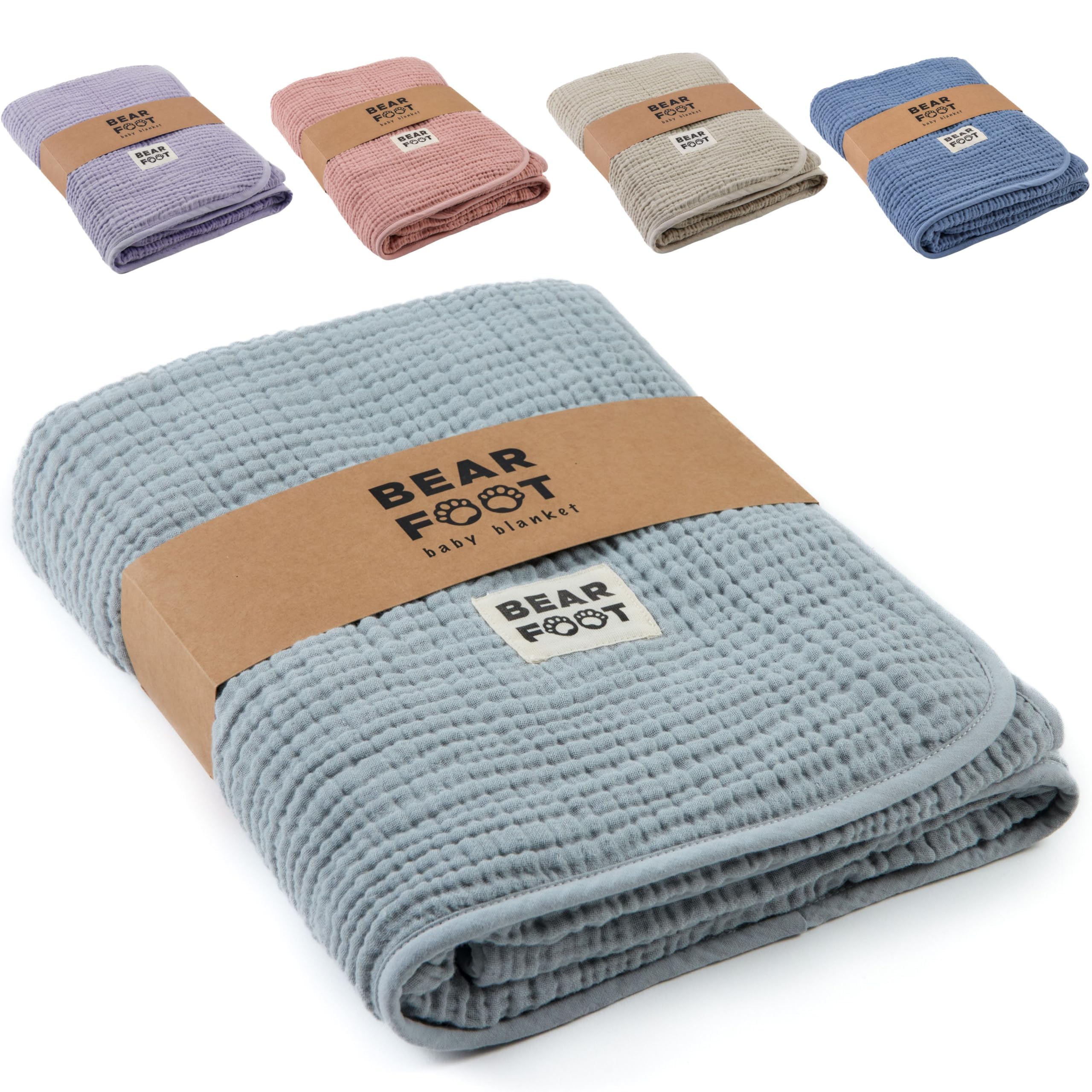 BEARFOOT Babydecke - Musselin Fleecedecke (Baumwolle, Fleece) flauschig weiche Kuscheldecke, Baby/Neugeborene/Kinder Geschenk Junge & Mädchen zur Geburt (Cloud Grey)