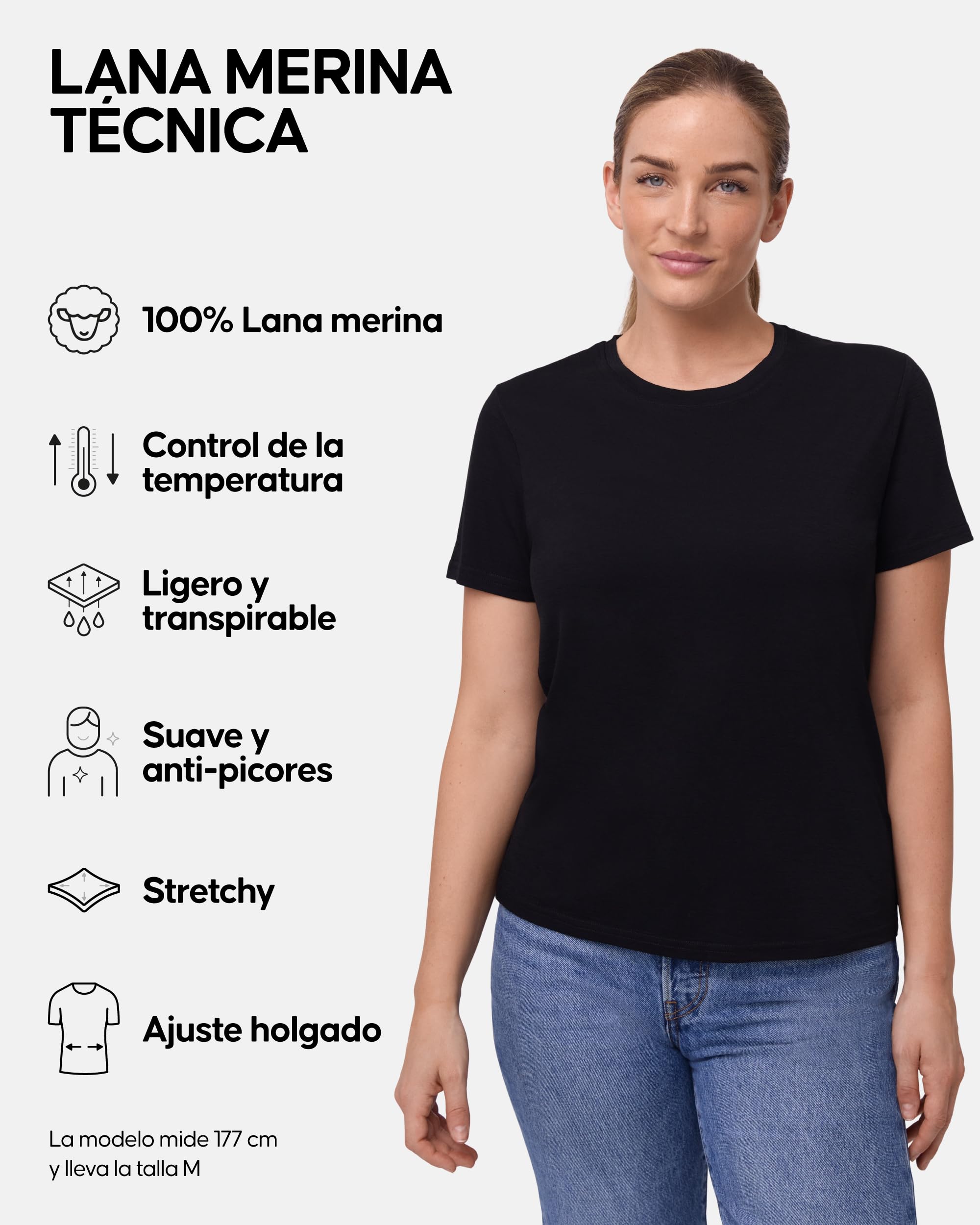 DANISH ENDURANCE Camiseta Mujer, 100% Lana Merino, Transpirable, 2 Pack