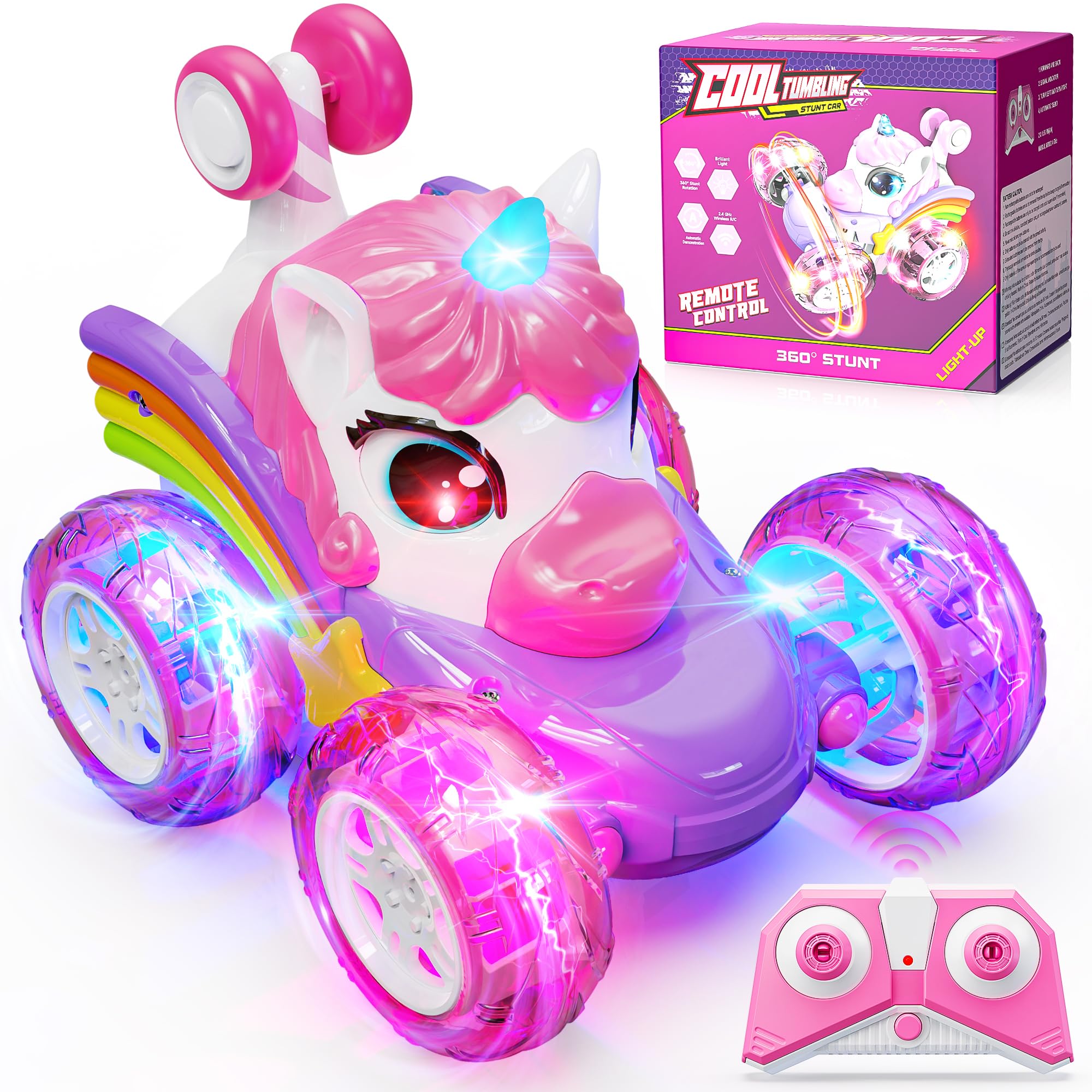 Hot Bee Auto Telecomandata Ragazza dai 3 4 5 6 Anni in su, Giocattolo Auto dai 3 4 5 6 Anni Ragazza, Regalo Unicorno, Ragazza 3-6 Anni