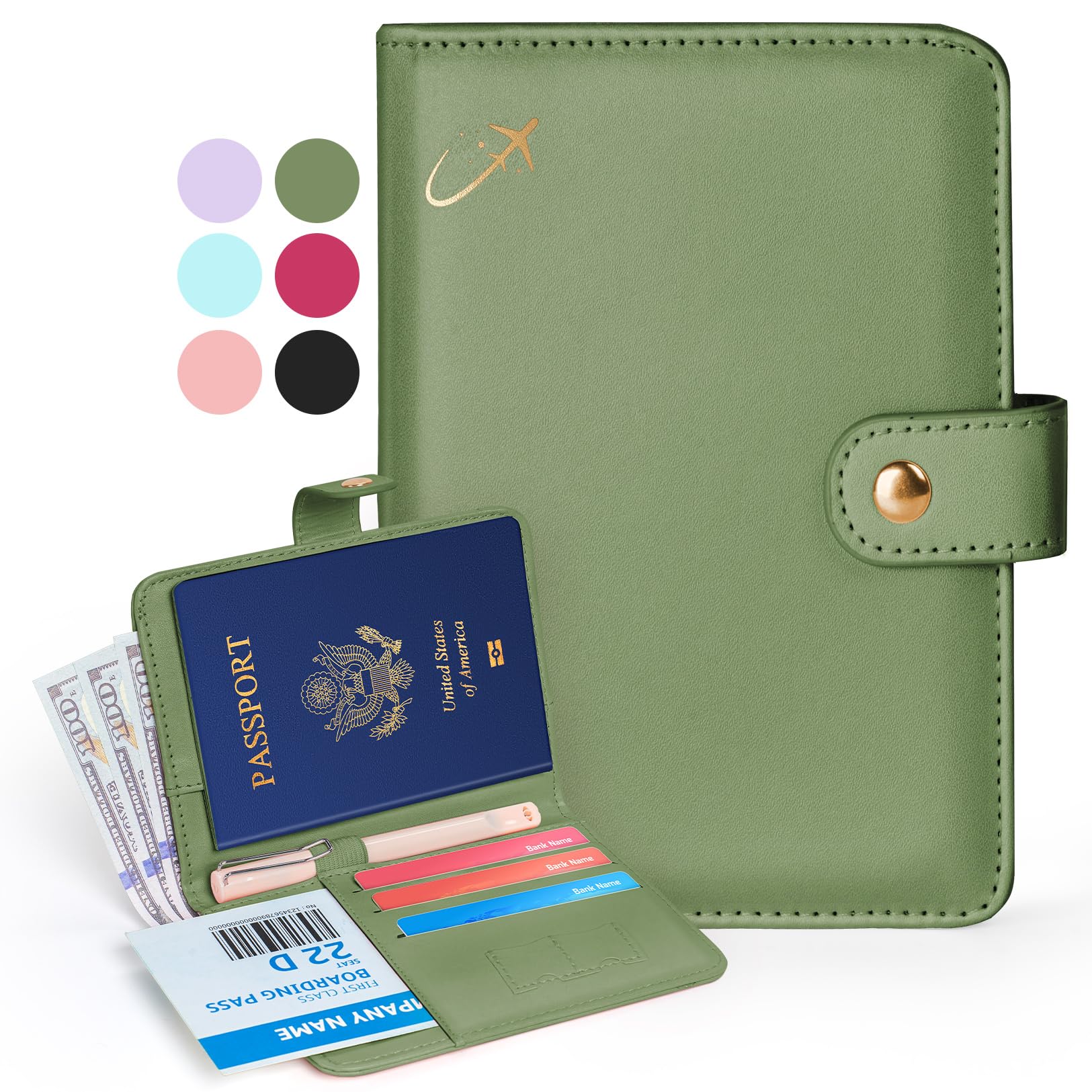 ForvencerForvencer Passport Holder with Money Pocket, RFID Blocking Passport Wallet for Travel, Premium Passport Cover, Cute Passport Book Card Case, Waterproof Travel Accessories for Women Men, Olive Green