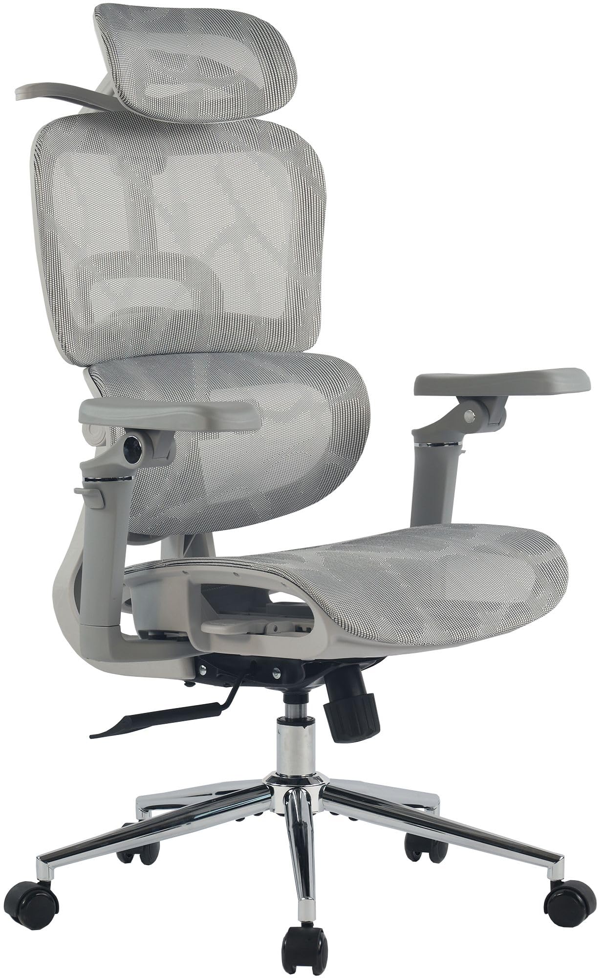CLP Silla Oficina Ergonómica Jenson con Reposacabezas, Silla Escritorio Altura Regulable, Respaldo Reclinable 135o, Soporte Lumbar Color:Gris