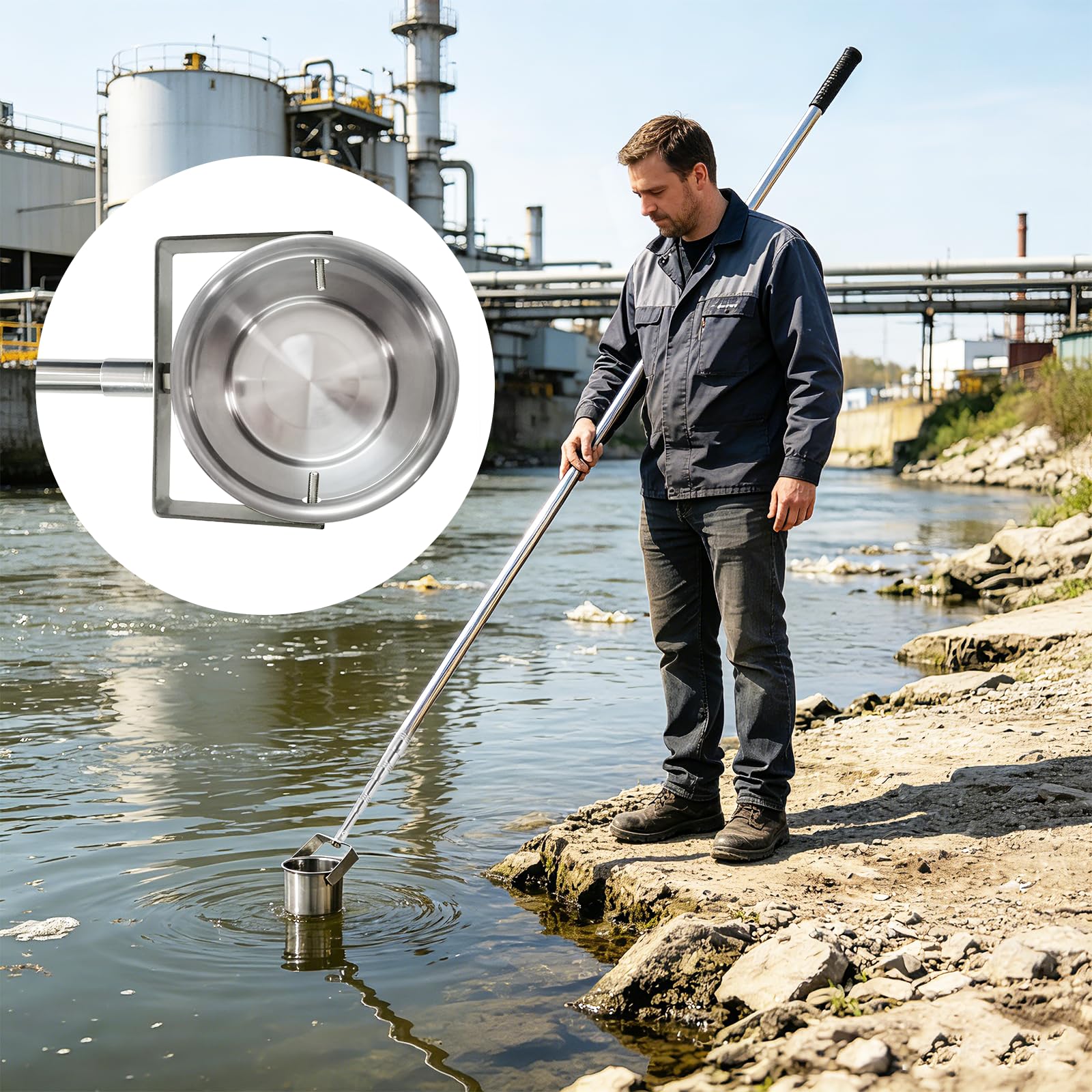 Cucchiaio telescopico per campionatore d'acqua da 1,1 m a 3 m, in acciaio inox, con mestolo da 600 ml, asta per campionamento d'acqua (1,1 m-3 m)