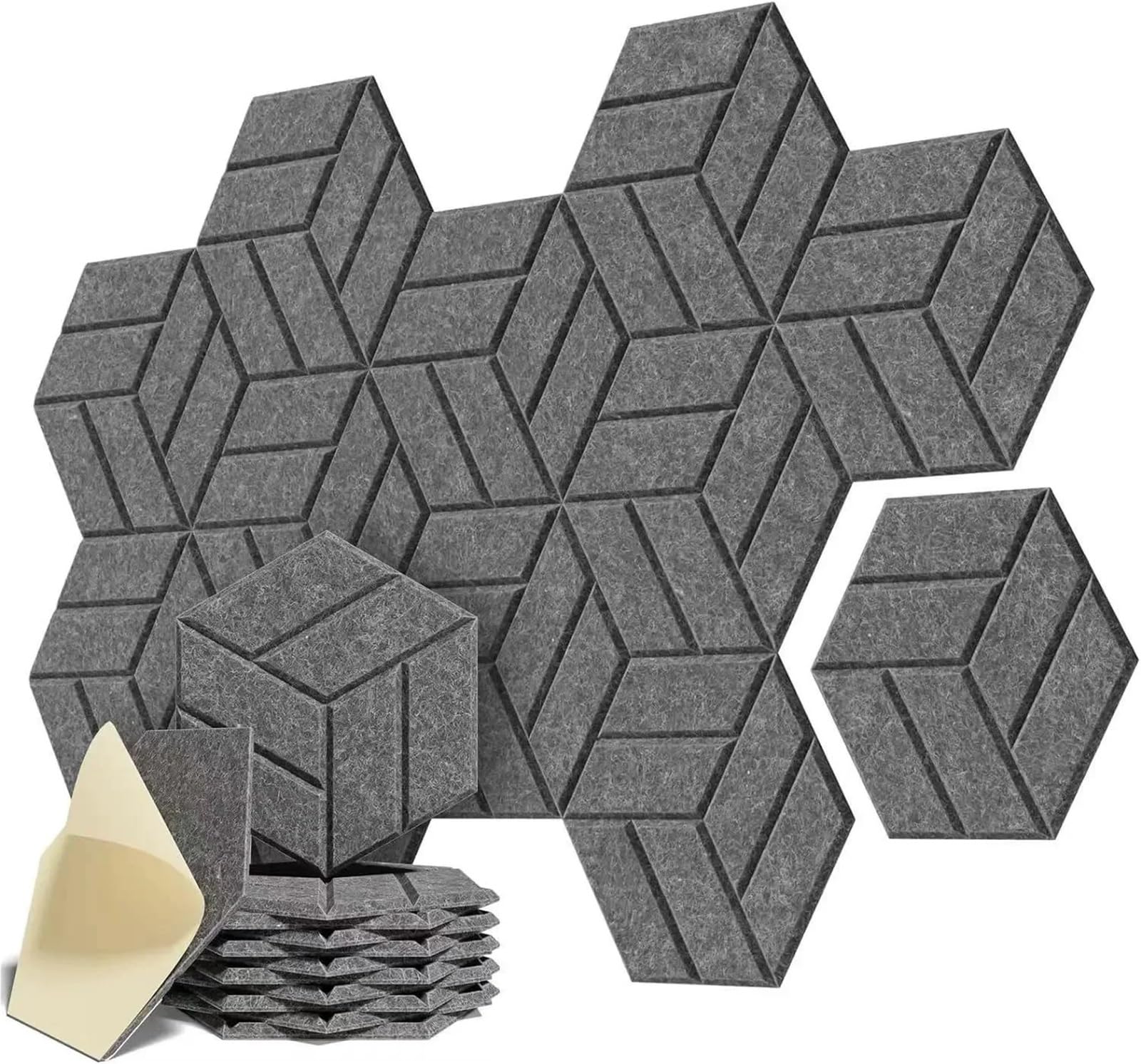 Pannelli Acustici Esagonali Adesivi murali in feltro fonoassorbenti autoadesivi for assorbire il rumore di fondo e decorare(Dark gray,4 PCS)