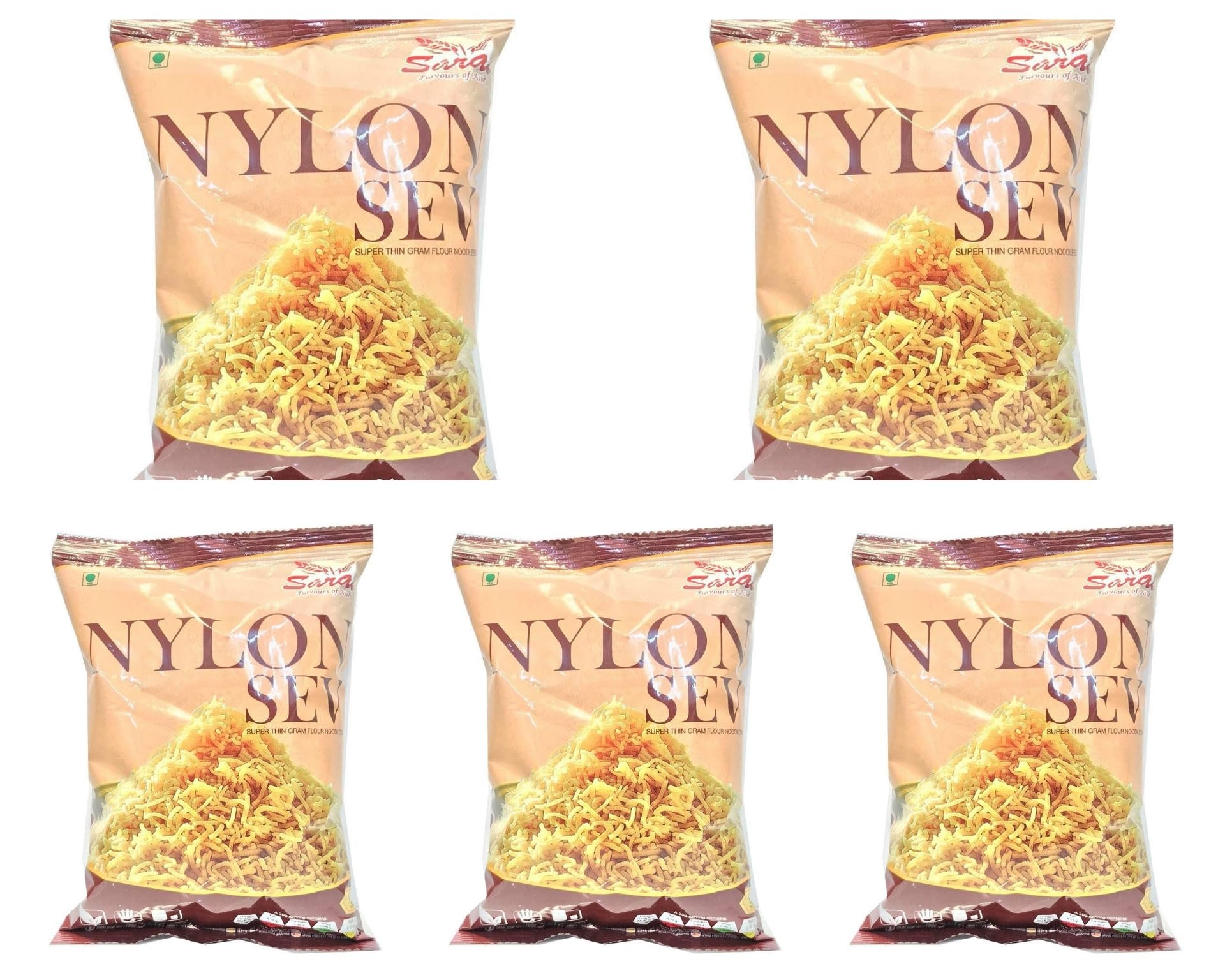 Saras Nylon Sev 200g - (Pack of 5) | Crispy Indian Snacks Namkeen | Crispy & Authentic Flavors | Versatile Snacking