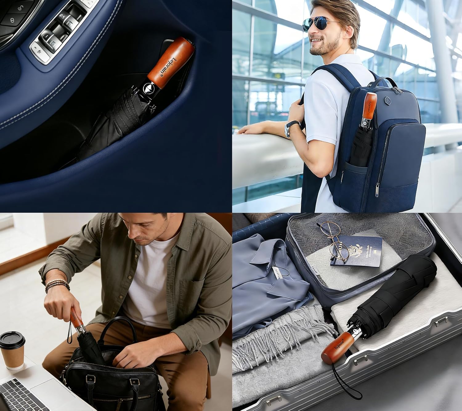 Lejorain Large Folding Golf Umbrella - Compact Mens Umbrellas Travel Rain and Windproof 54inch Collapsible Automatic Open Close Umbrella 210T Teflon Vented Double Canopy - Image 7