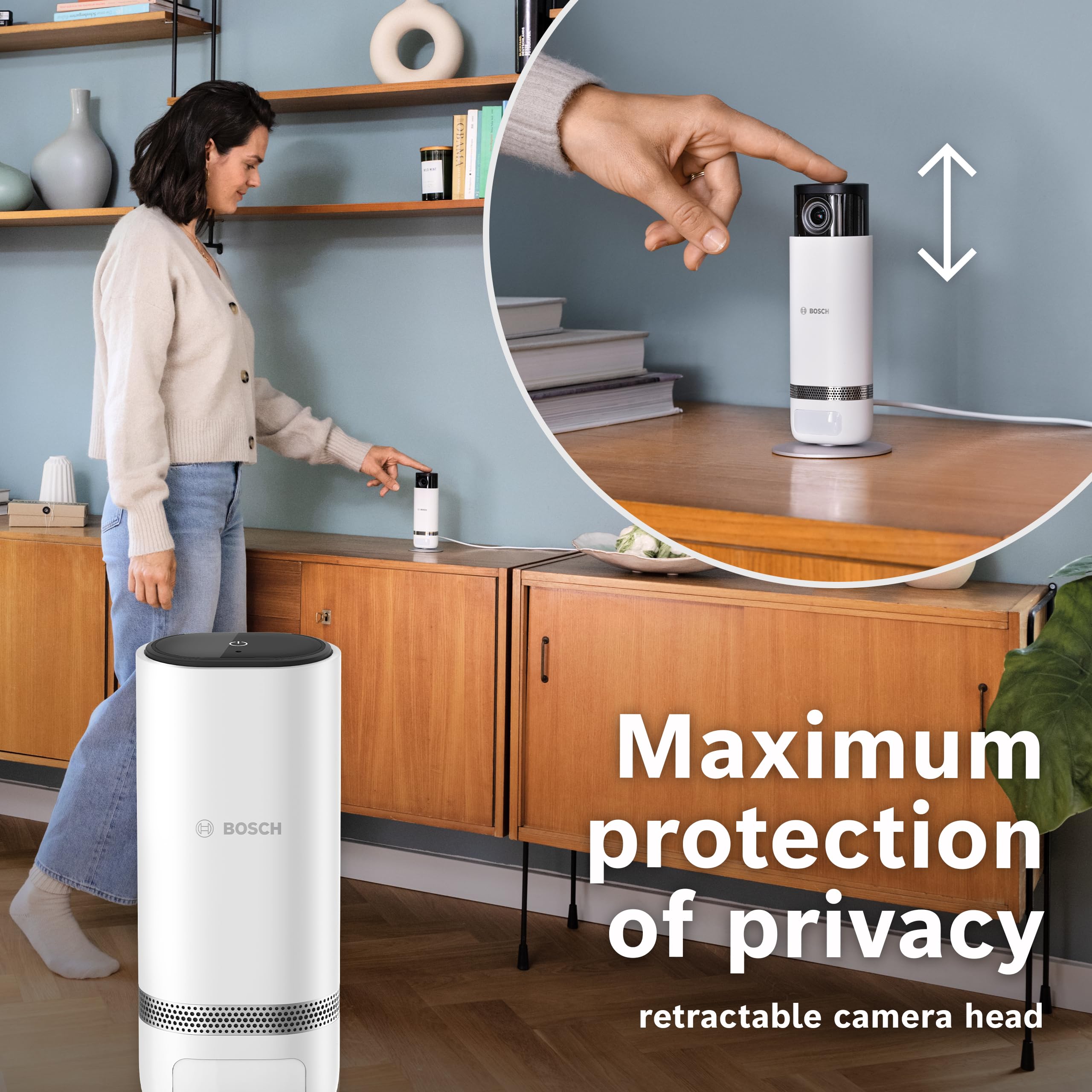 Bosch Smart Home - Caméra intérieure Eyes II, caméra de Surveillance Wi-FI avec détection Intelligente des Personnes, sirène d'alarme sonore et Mode de confidentialité, Compatible avec Amazon Alexa