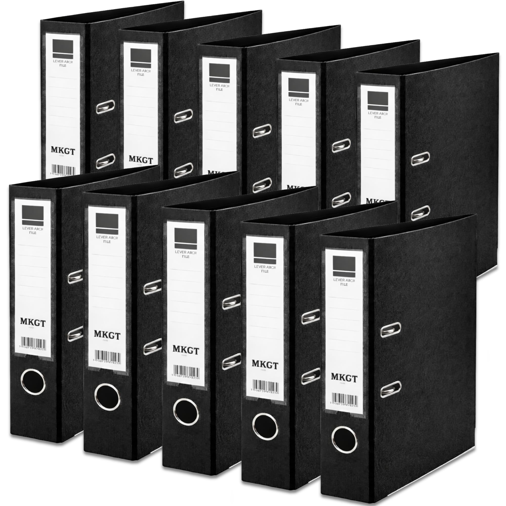 MKGT A4 Lever Arch File 75mm Spine – Heavy Duty Metal Lever Arch Mechanism, Strong Ring Binder Folder with Thumb Hole & Spine Label for Office, School & Home Filing (Black, Pack of 10)
