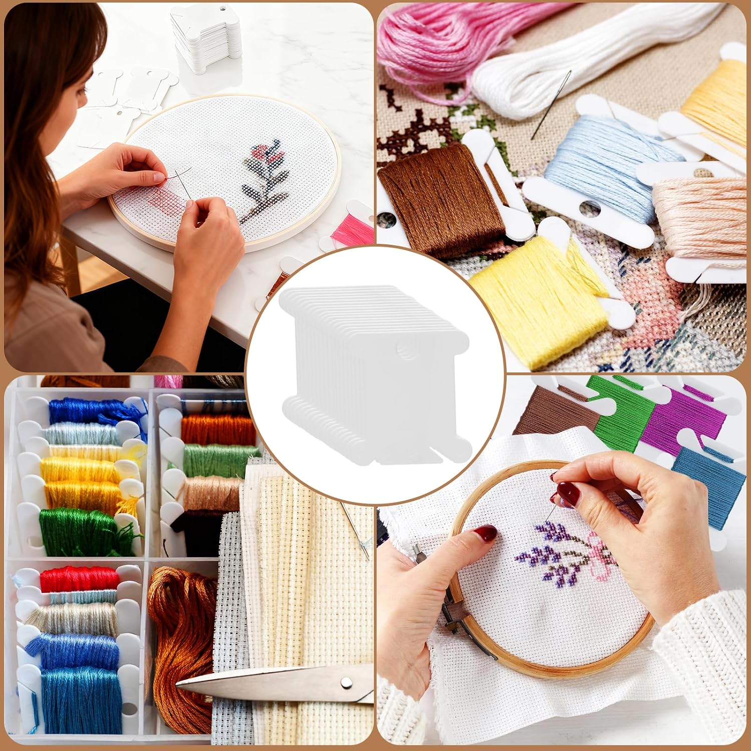 200 Pcs Embroidery Floss Bobbins,Embroidery Thread Organizer Cross Stitch Supplies Embroidery Bobbins,Plastic Embroidery Thread Cards for Sewing Thread Needlework Supplies((White)