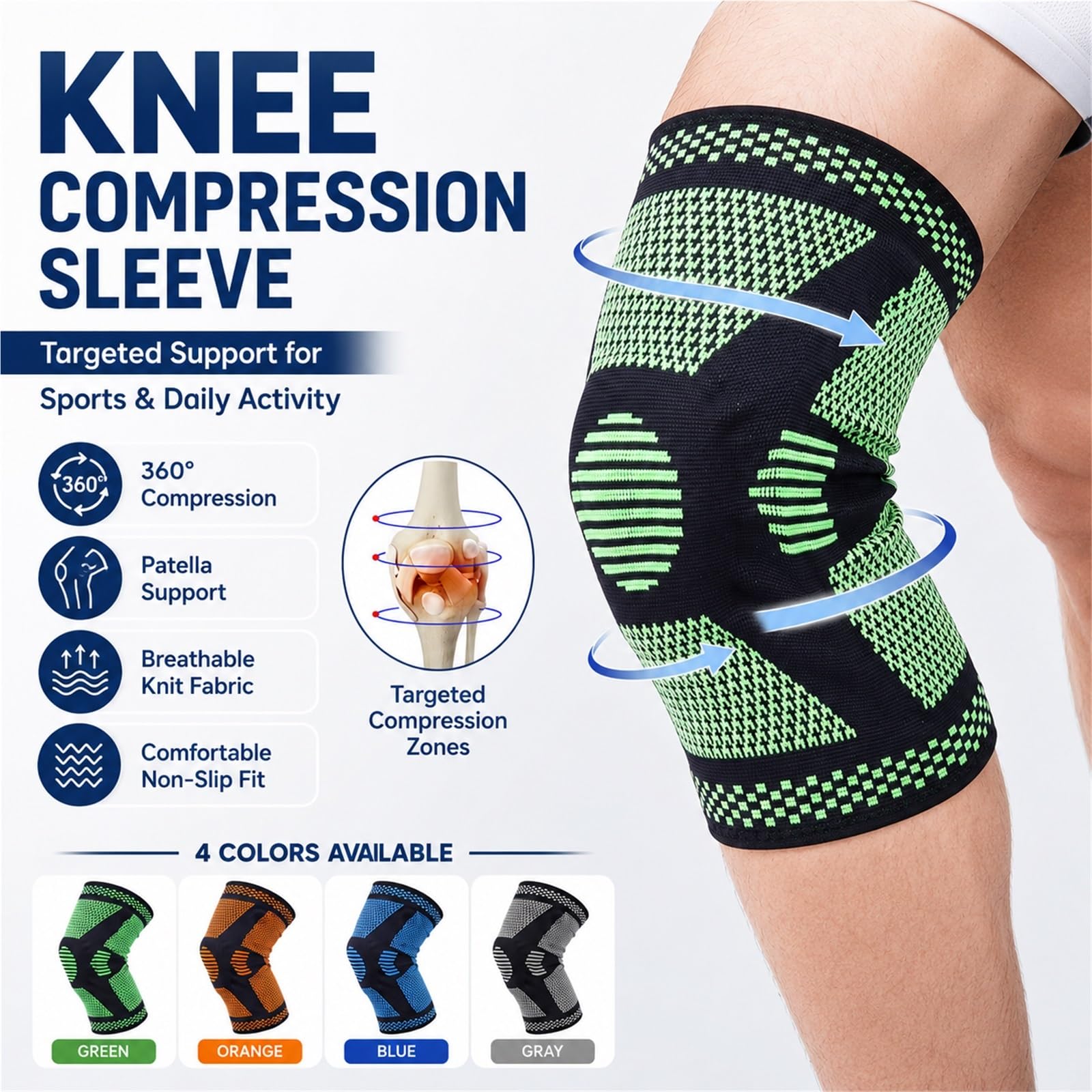 Kniebandage mit Kompressionsfunktion für Damen und Herren, Gelpolster für die Kniescheibe und Seitenstabilisatoren, professionelle Knieorthese bei Meniskusriss, Kreuzbandriss, Arthritis, Laufen,