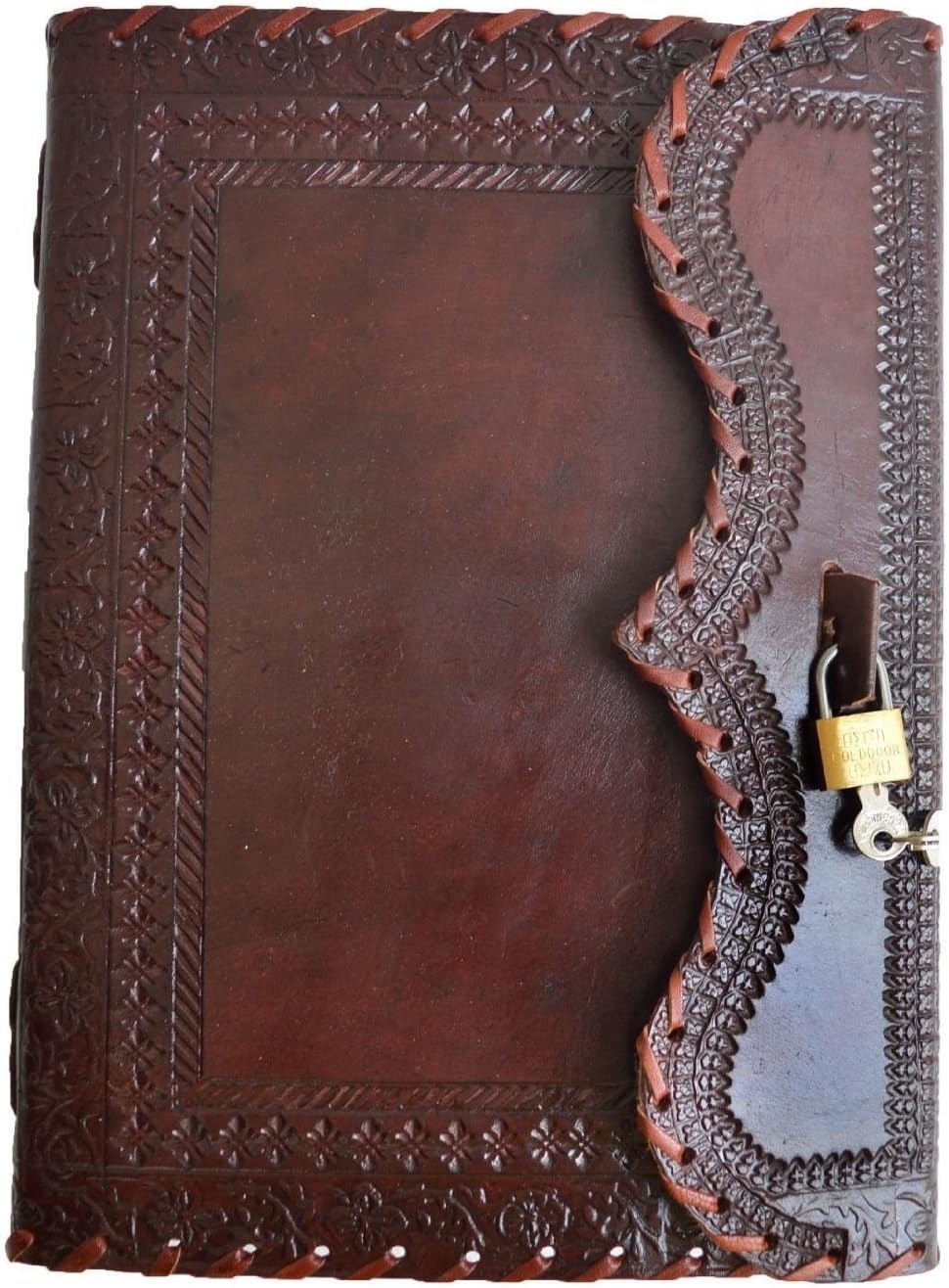 Universal 10" Large Genuine Leather Journal with Lock Blank Notebook Vintage Antique Style Organizer Secret Diary Scrapbook Album Daily Personal Planner for Men & Women to Sketch Doodle Draw Write Office Product – Organizer