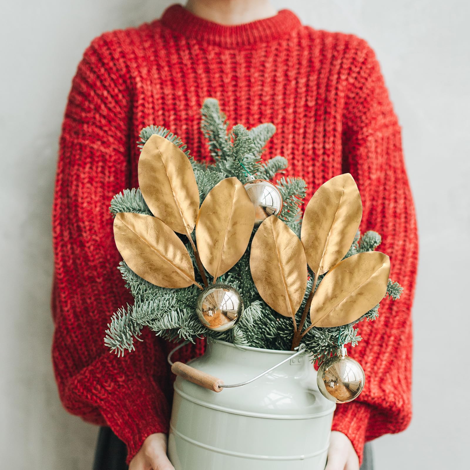 Thiccywoov 12 Stück 32,6 cm große Weihnachts-Magnolien-Plektren, künstliche Magnolien-Zweige, künstliche Weihnachts-Magnolienblätter, Picks für Vasen, Arrangement, Tischdekoration, Party, Weihnachten,