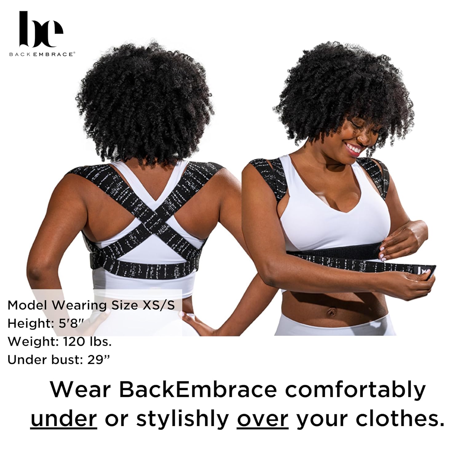 BackEmbrace Posture Corrector for Women and Men - Made in USA - Slim and Adjustable Shoulder Brace - Back Brace for Back Pain Relief- Black Drizzle M/L - Image 7