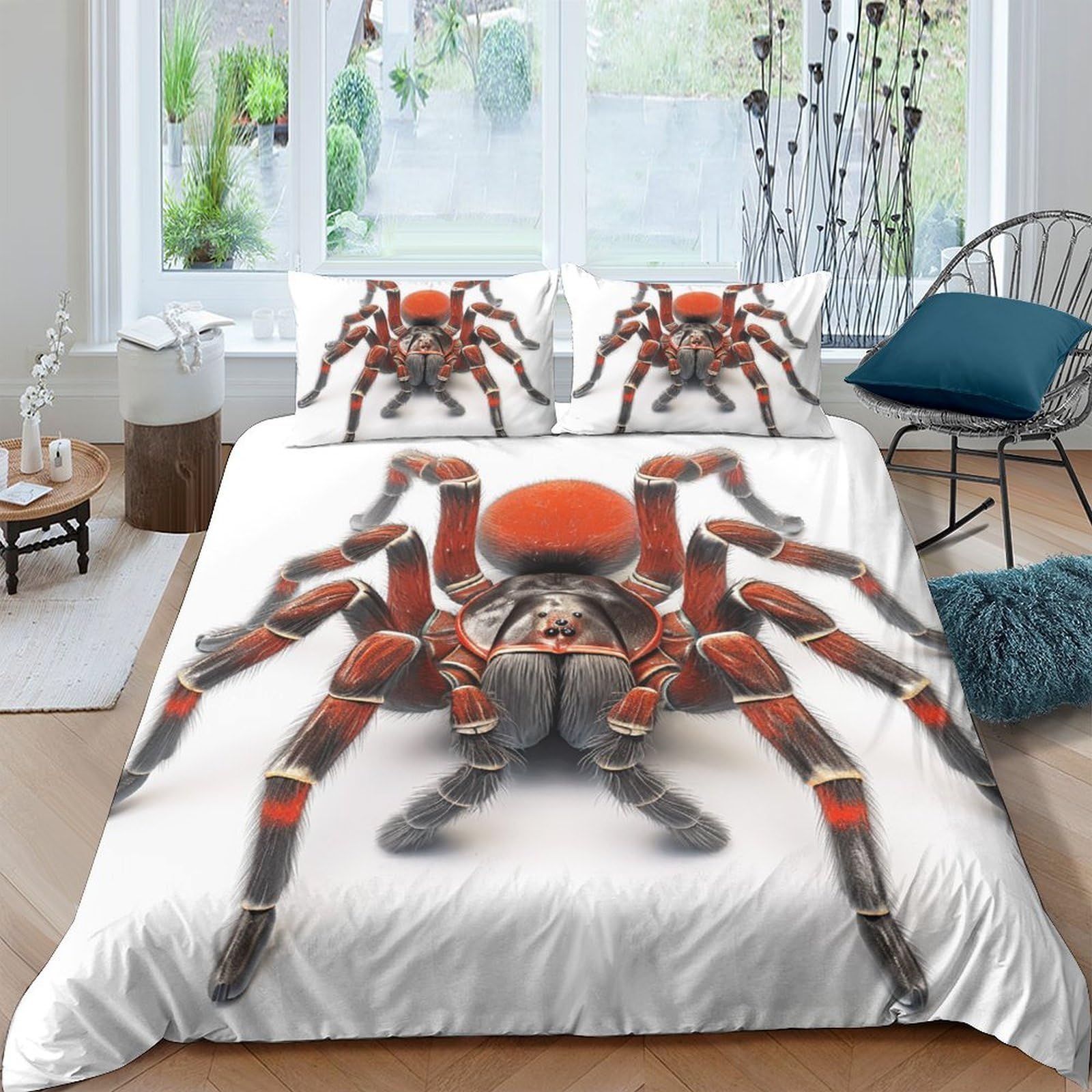 Ctjqhvkz Style-1 3D Printed Red Tarantula Fitted Sheet Microfiber Soft Decorative Spider Bed Cover For Bedroom Dorm Protection Single（135X200cm）
