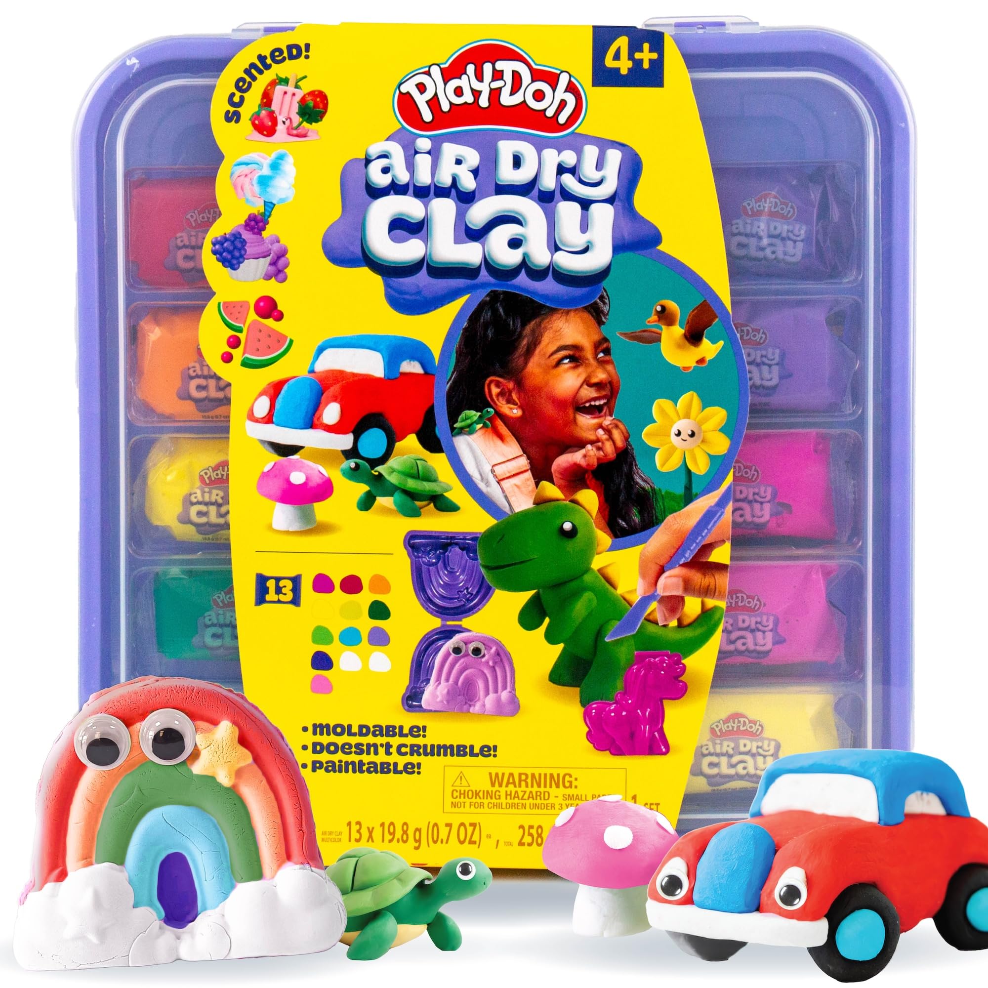 Play-Doh Air Dry Clay Case - Portable Storage Case Kit with 13 Air Dry Clays for Kids, Sculpting Tools, Wiggly Eyes & Moulds - Creative Modelling Travel Art Set - Gift for Kids Ages 4+