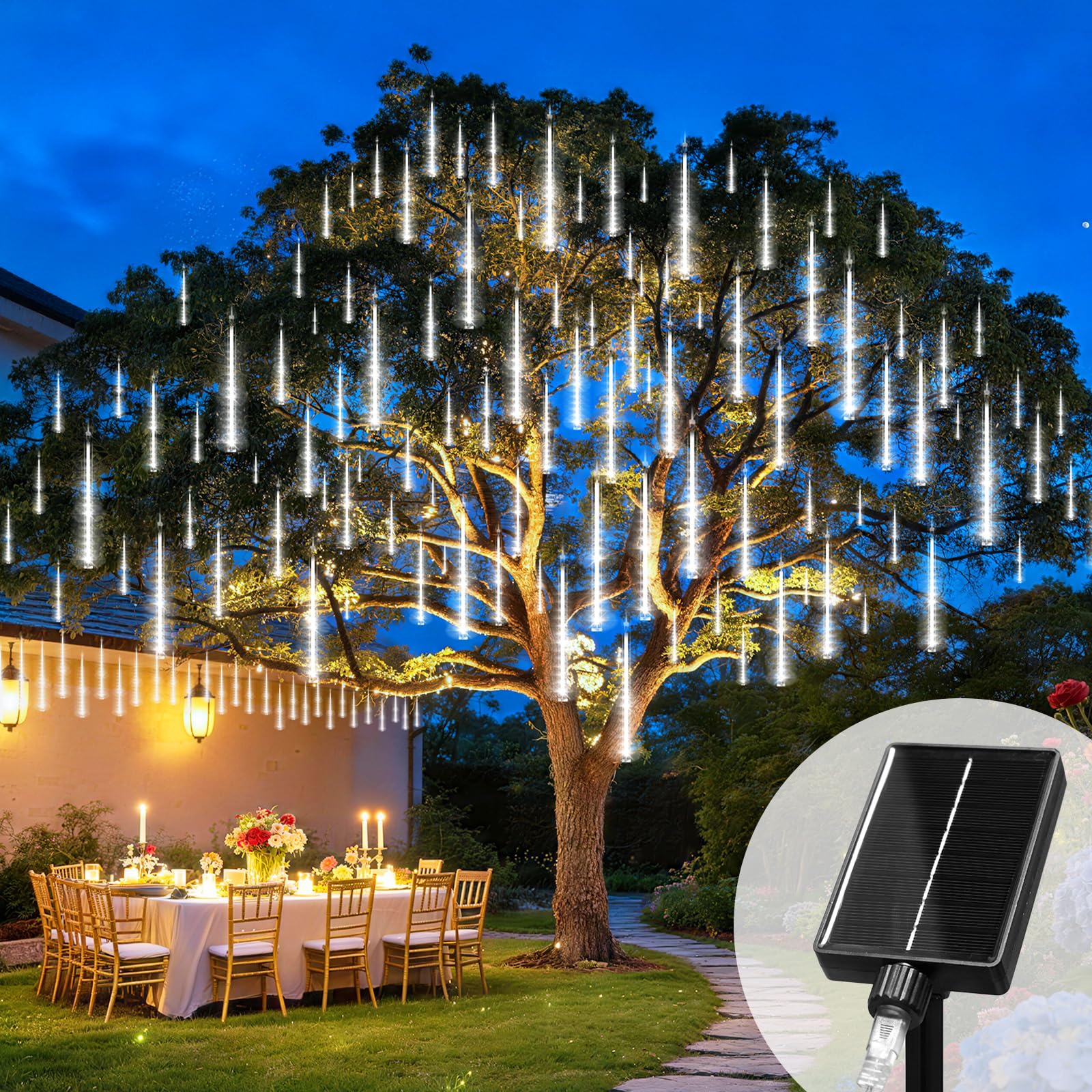 KNONEW Solar-Meteorschauer-Lichter, 43,2 cm, 20 Röhren, 720 LEDs, Weihnachtslichter, für den Außenbereich, wasserdicht, fallende Regentropfenlichter für Weihnachtsbaum, Weihnachten, Hochzeit, Party