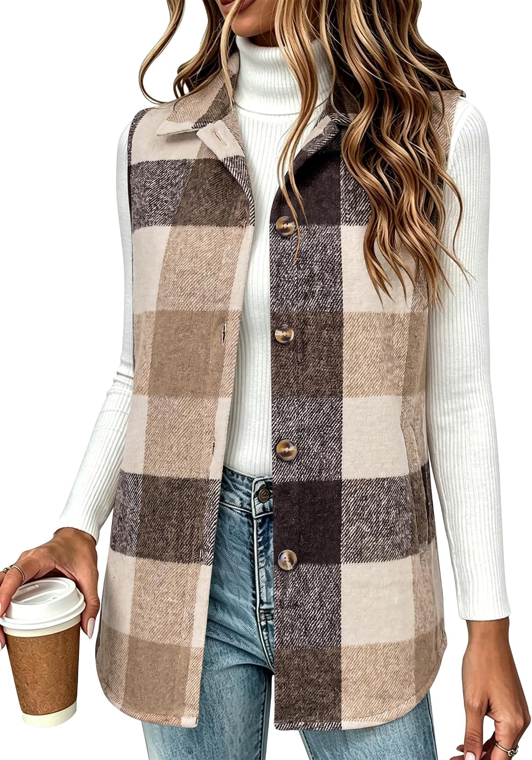 Zeagoo Plaid Vest for Women Flannel Jackets Sleeveless Button Down Shirts