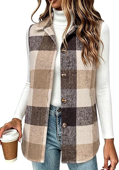 Zeagoo Plaid Vest for Women Flannel Jackets Sleeveless Button Down Shirts