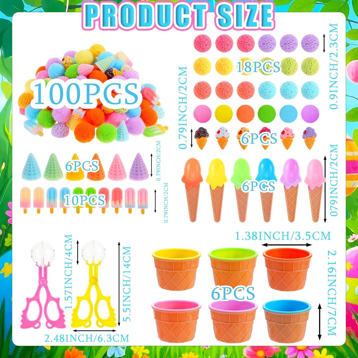 154 Pcs Ice Cream Sensory Bin Items Summer Counting Sorting Sensory Bin Filler Fine Motor Ice Cream Counts for Easter Day Spring Summer Counting Decor